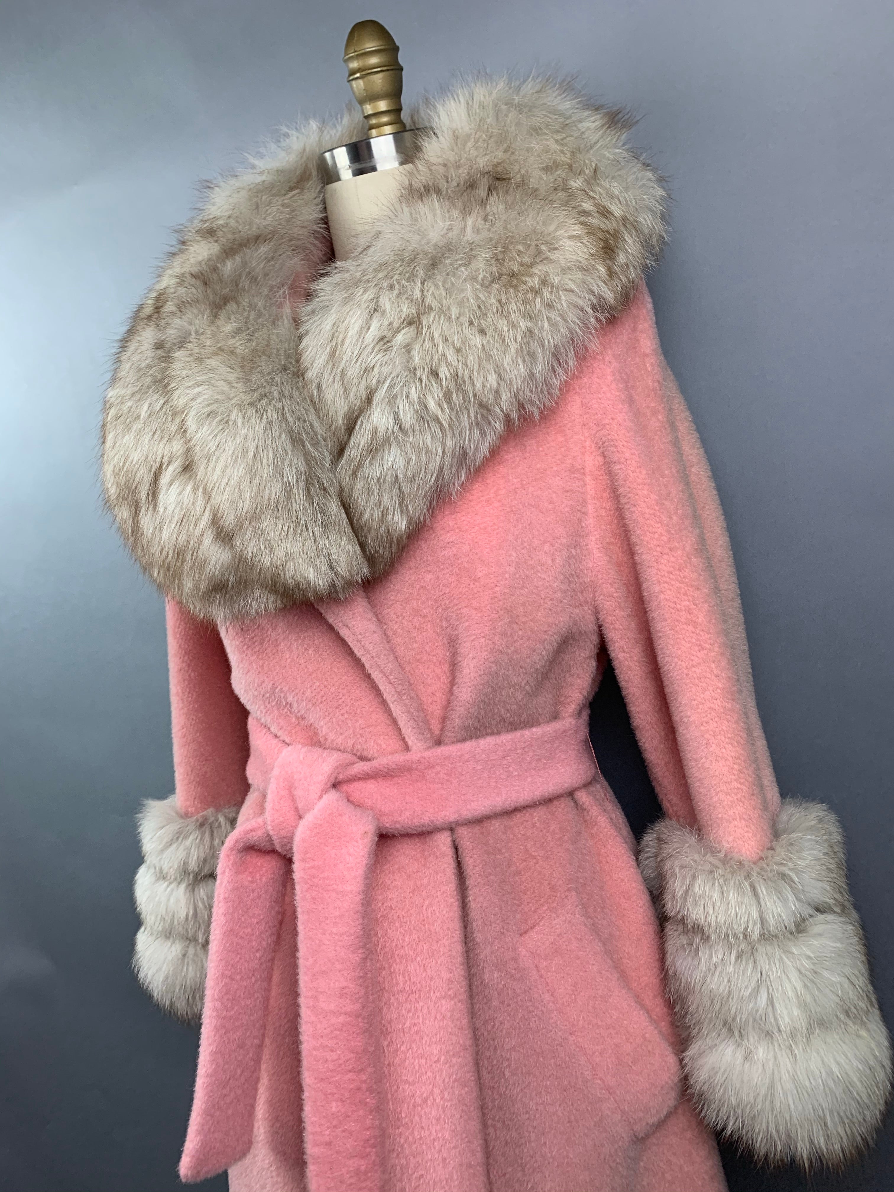 1960s Baby Pink Lilli Ann Norwegian Fox Fur Coat Size M Size L Size XL