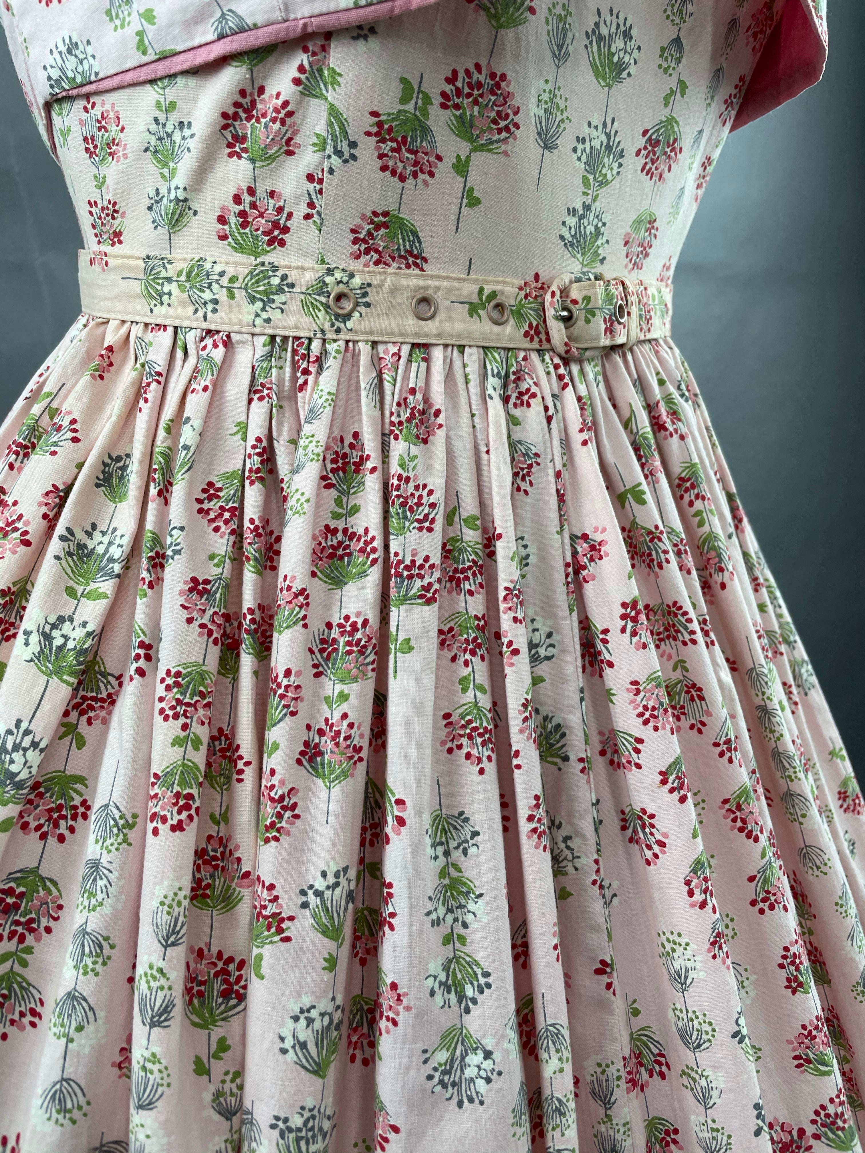 1950s Junior Vogues 3 piece Cotton Dress , Belt and Bolero Size M