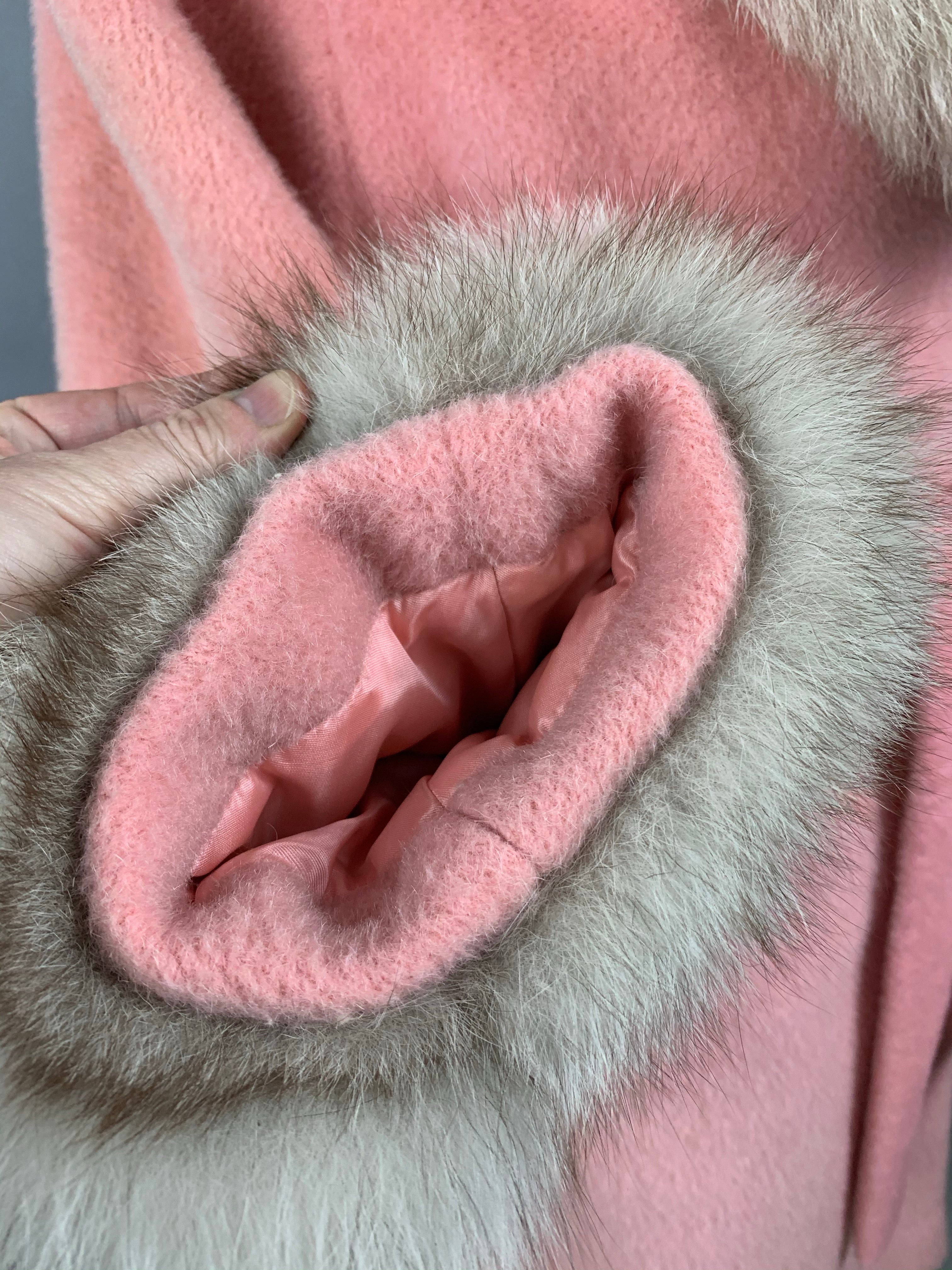 1960s Baby Pink Lilli Ann Norwegian Fox Fur Coat Size M Size L Size XL