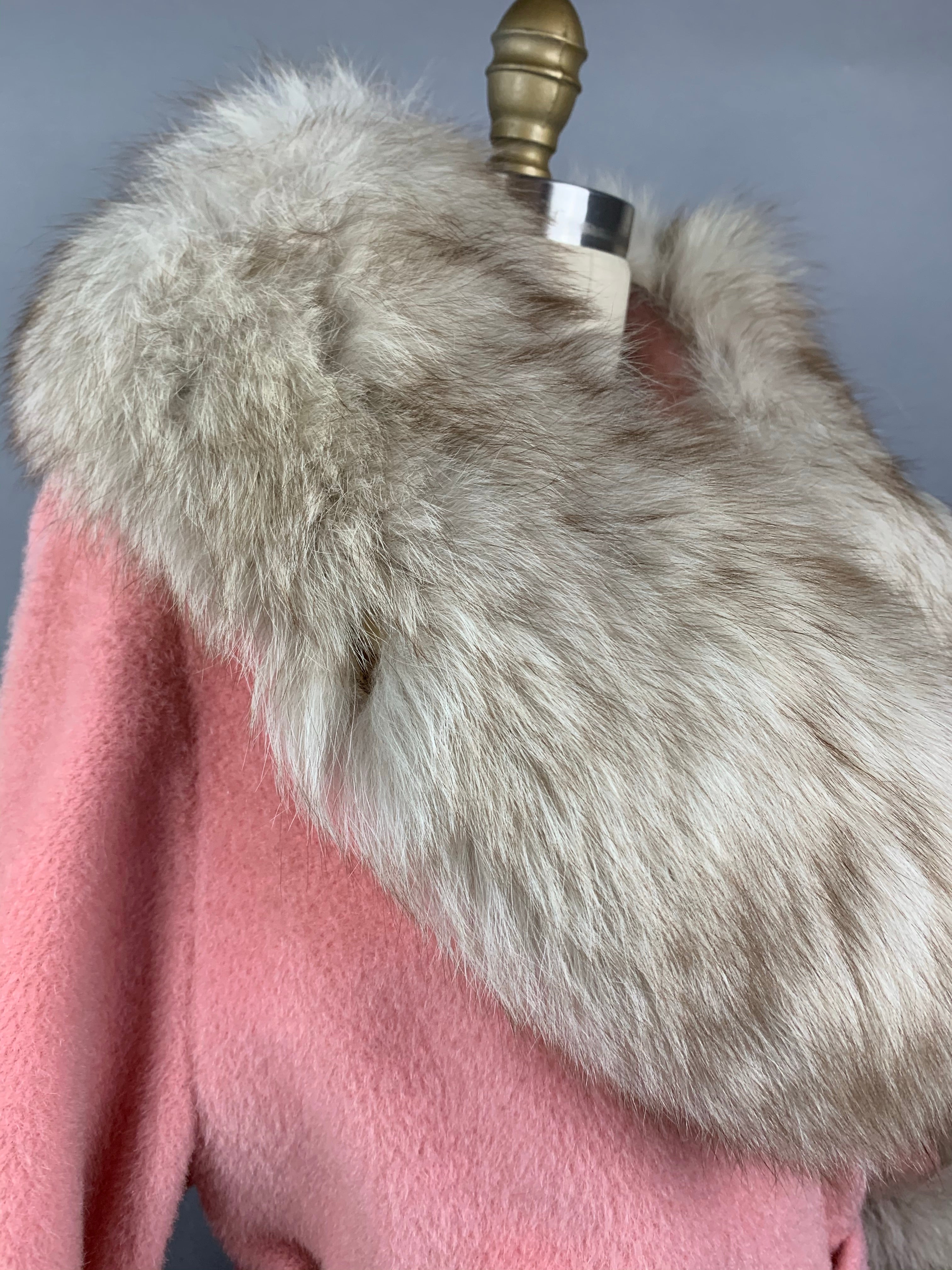 1960s Baby Pink Lilli Ann Norwegian Fox Fur Coat Size M Size L Size XL