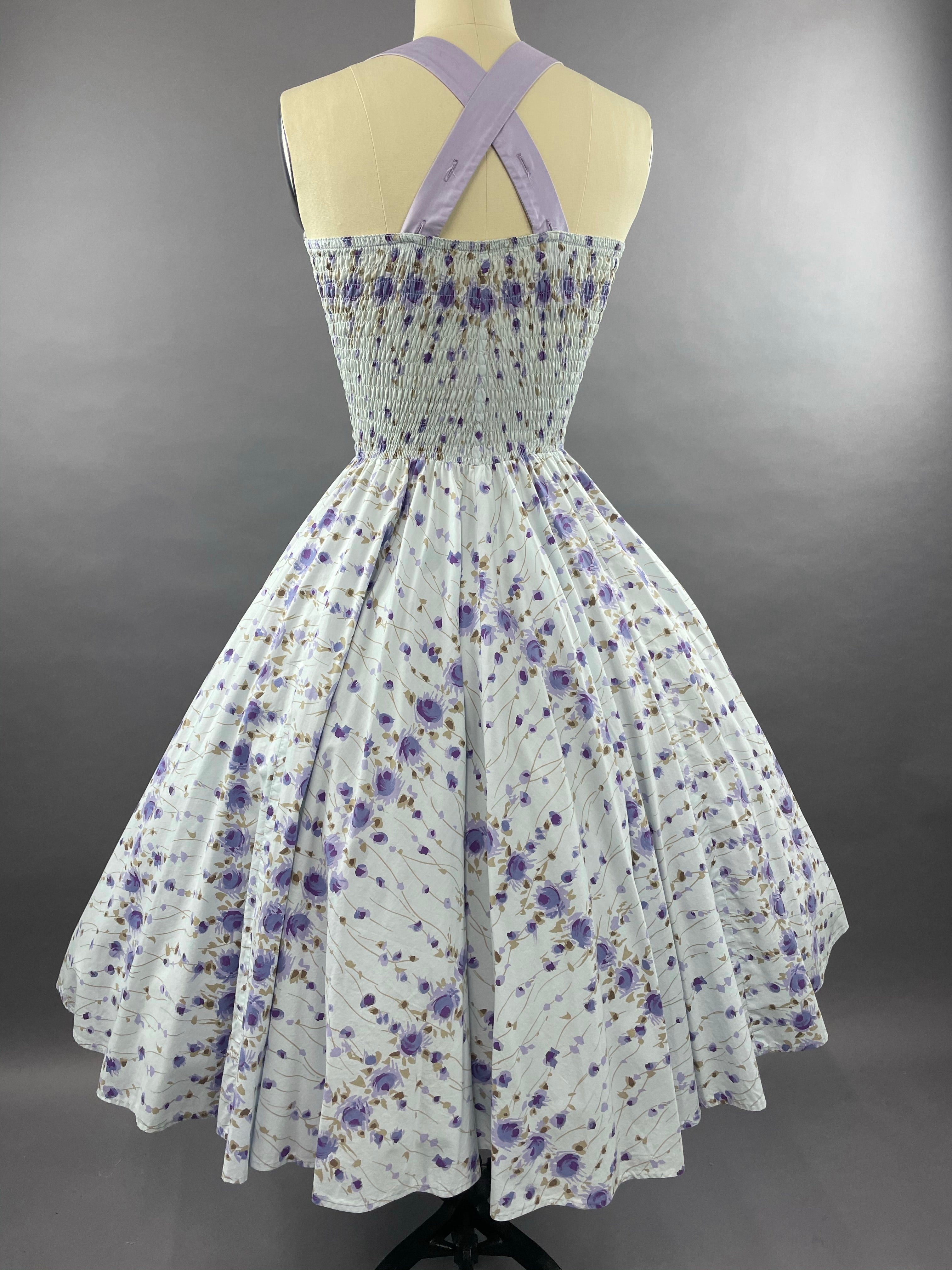 1950s Cole of California Purple Roses Cotton Dress Size S