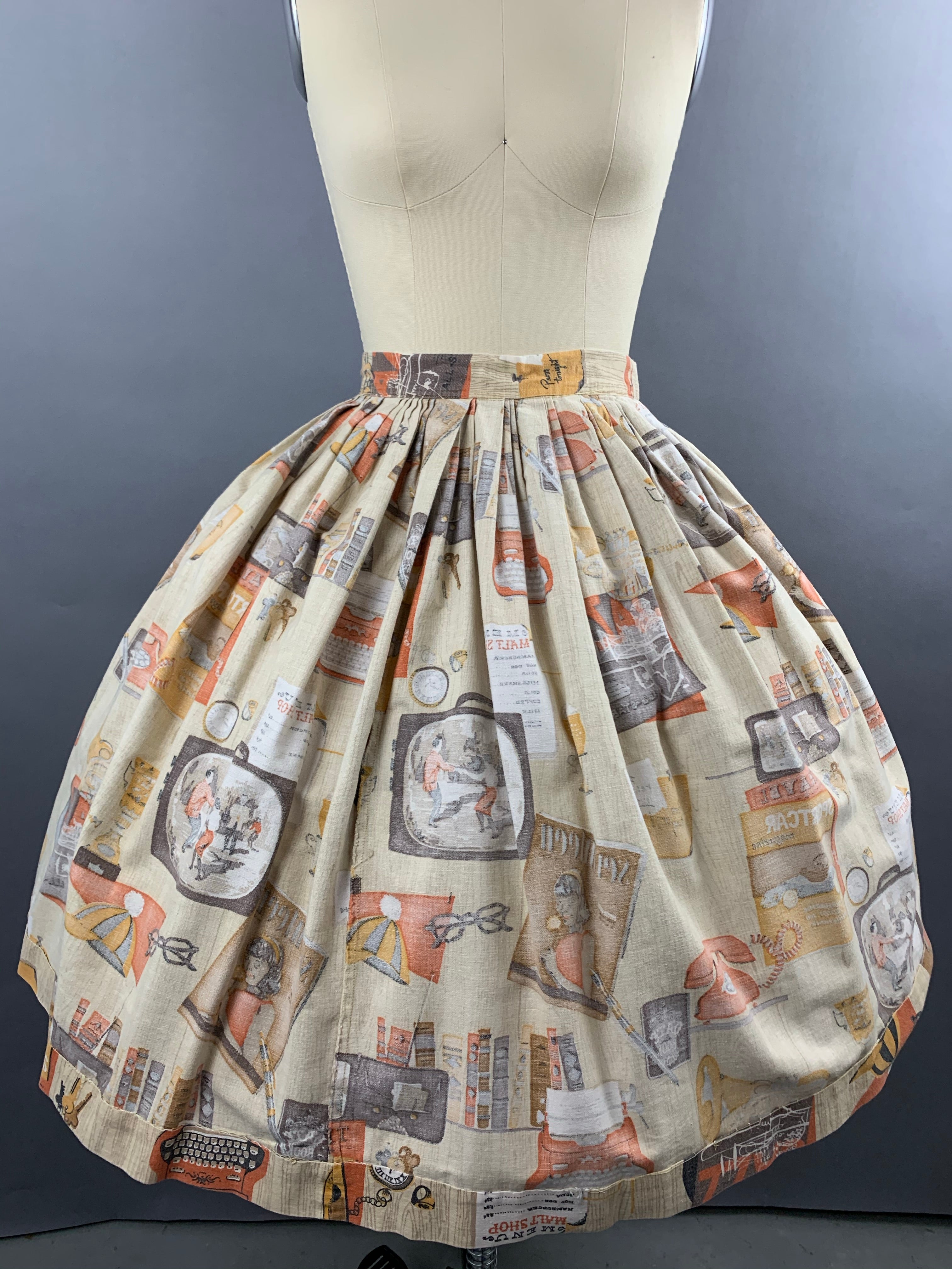 1960s Malt Shop Novelty Print Skirt Size S