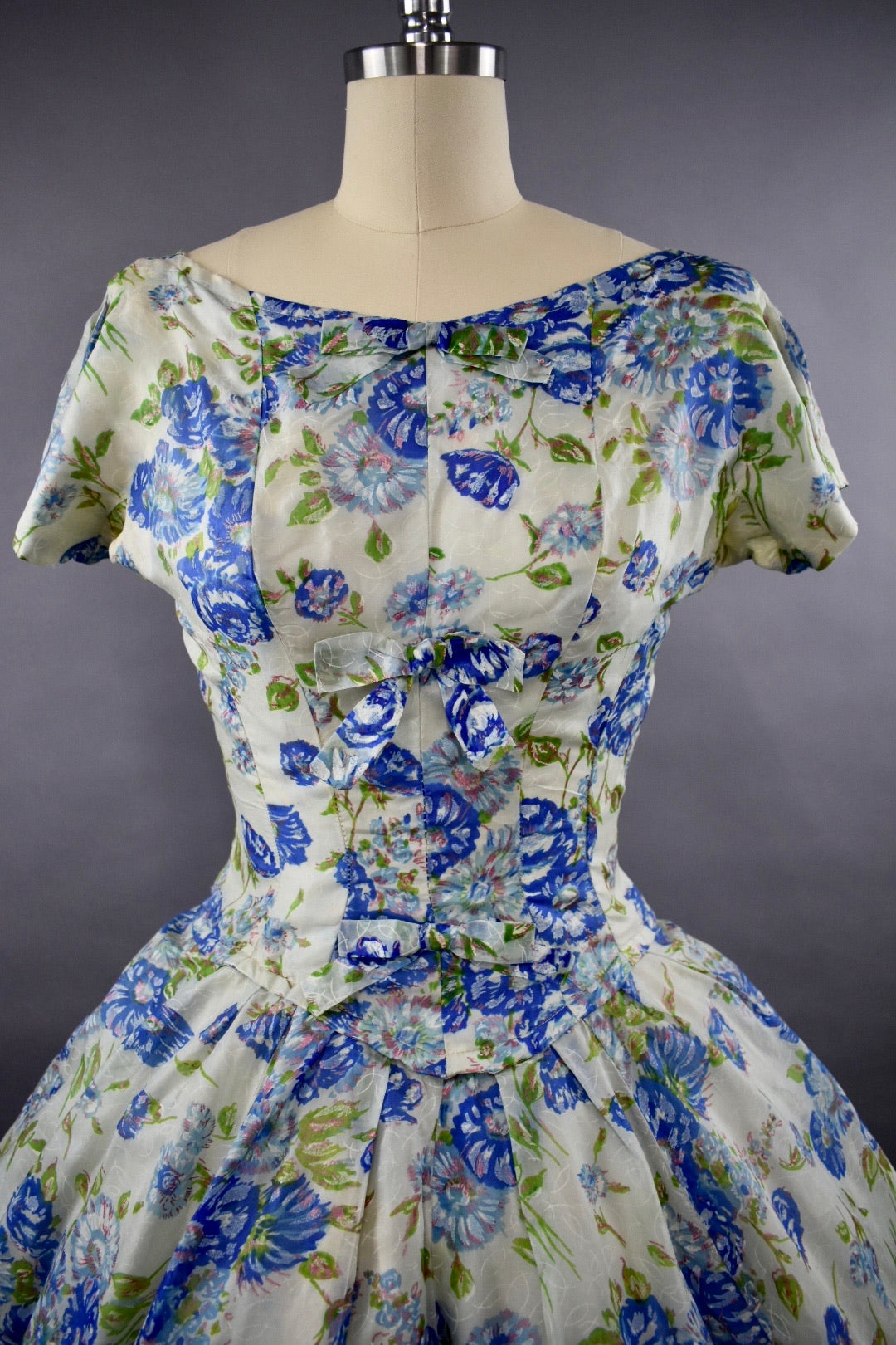 1950s Gigi Young Blue Floral Party Dress Size M