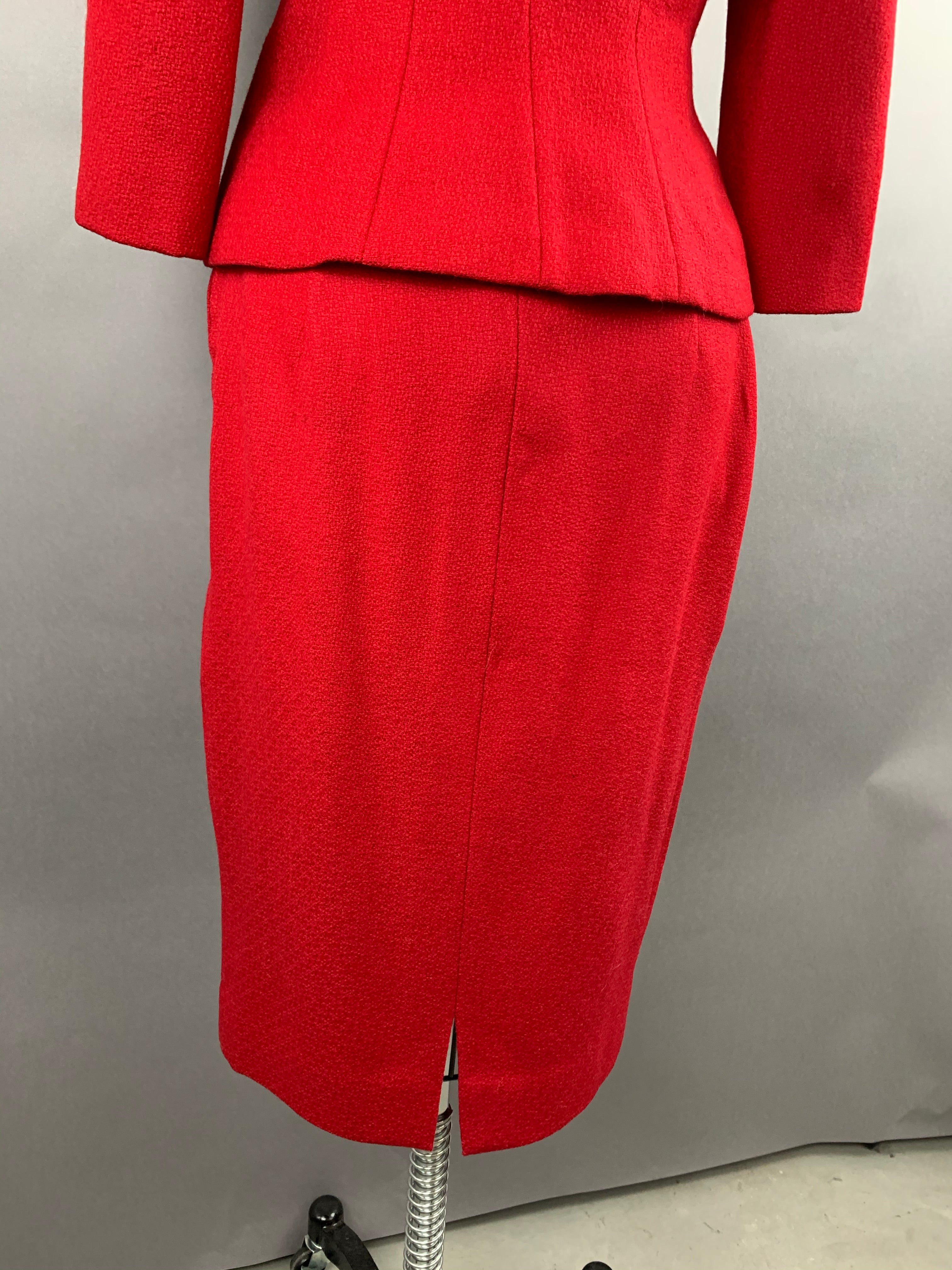 1950s Lilli Ann Red Wool Suit with Black Fox Collar Size S