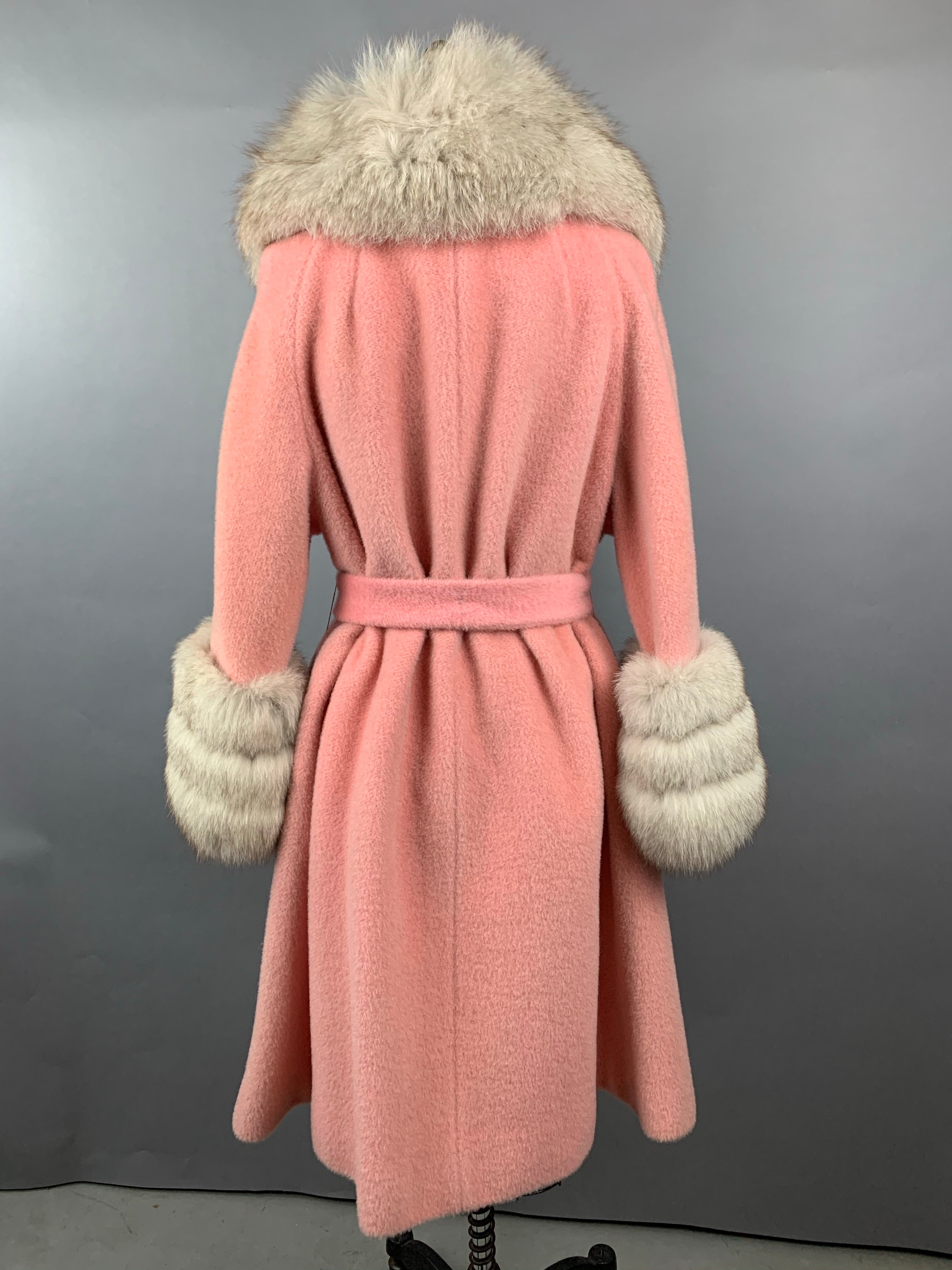 1960s Baby Pink Lilli Ann Norwegian Fox Fur Coat Size M Size L Size XL