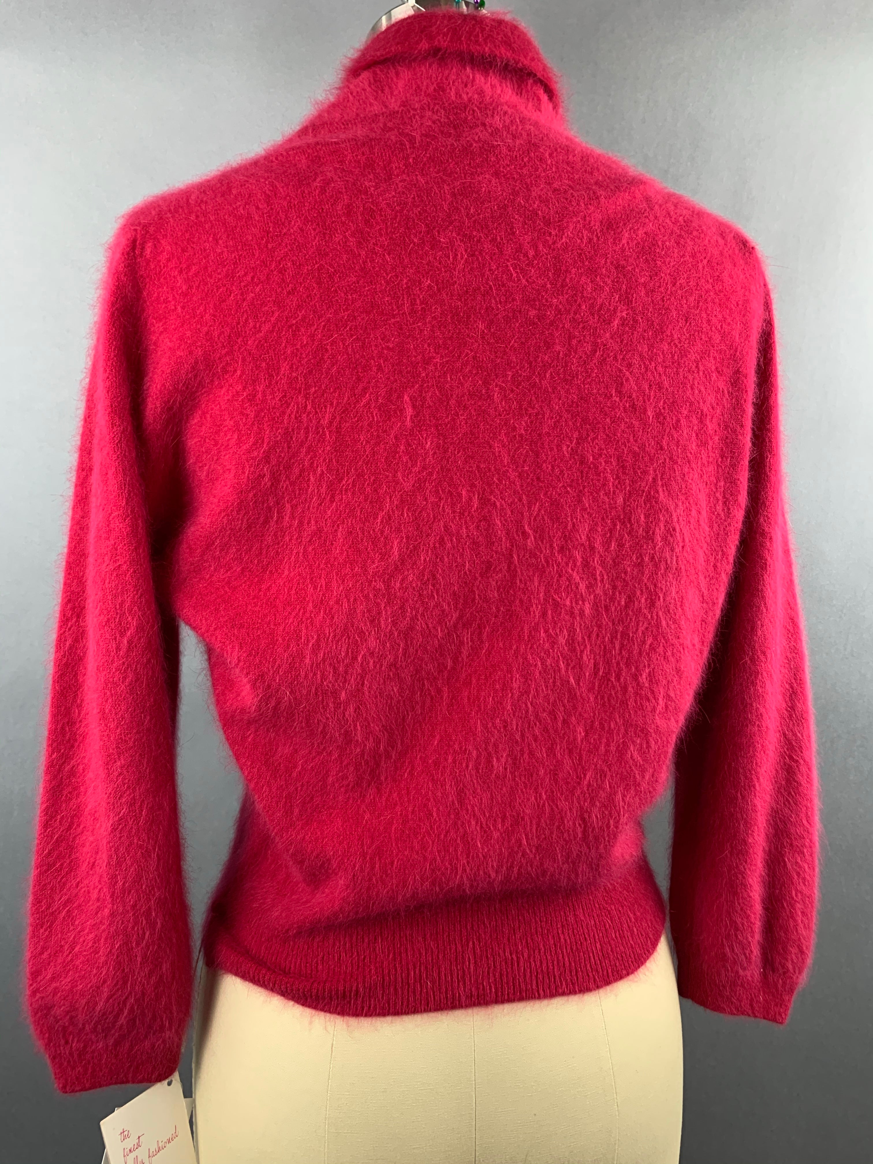 1950s Darlene Deep Pink Angora Wool Blend Deadstock Sweater Size M