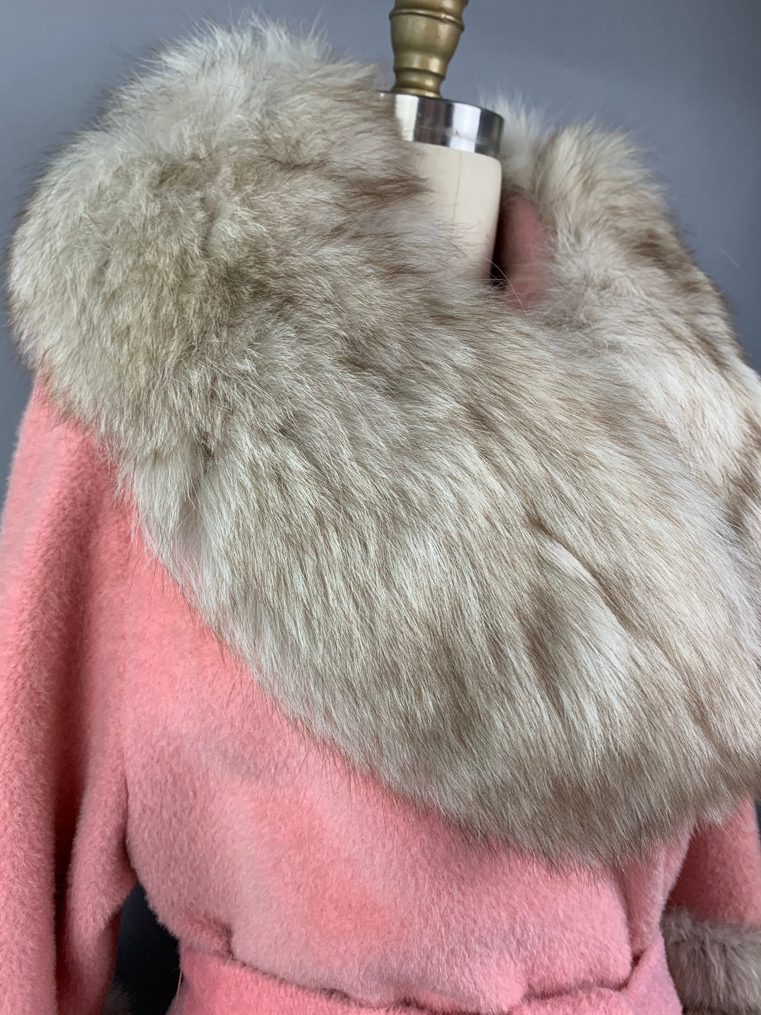 1960s Baby Pink Lilli Ann Norwegian Fox Fur Coat Size M Size L Size XL