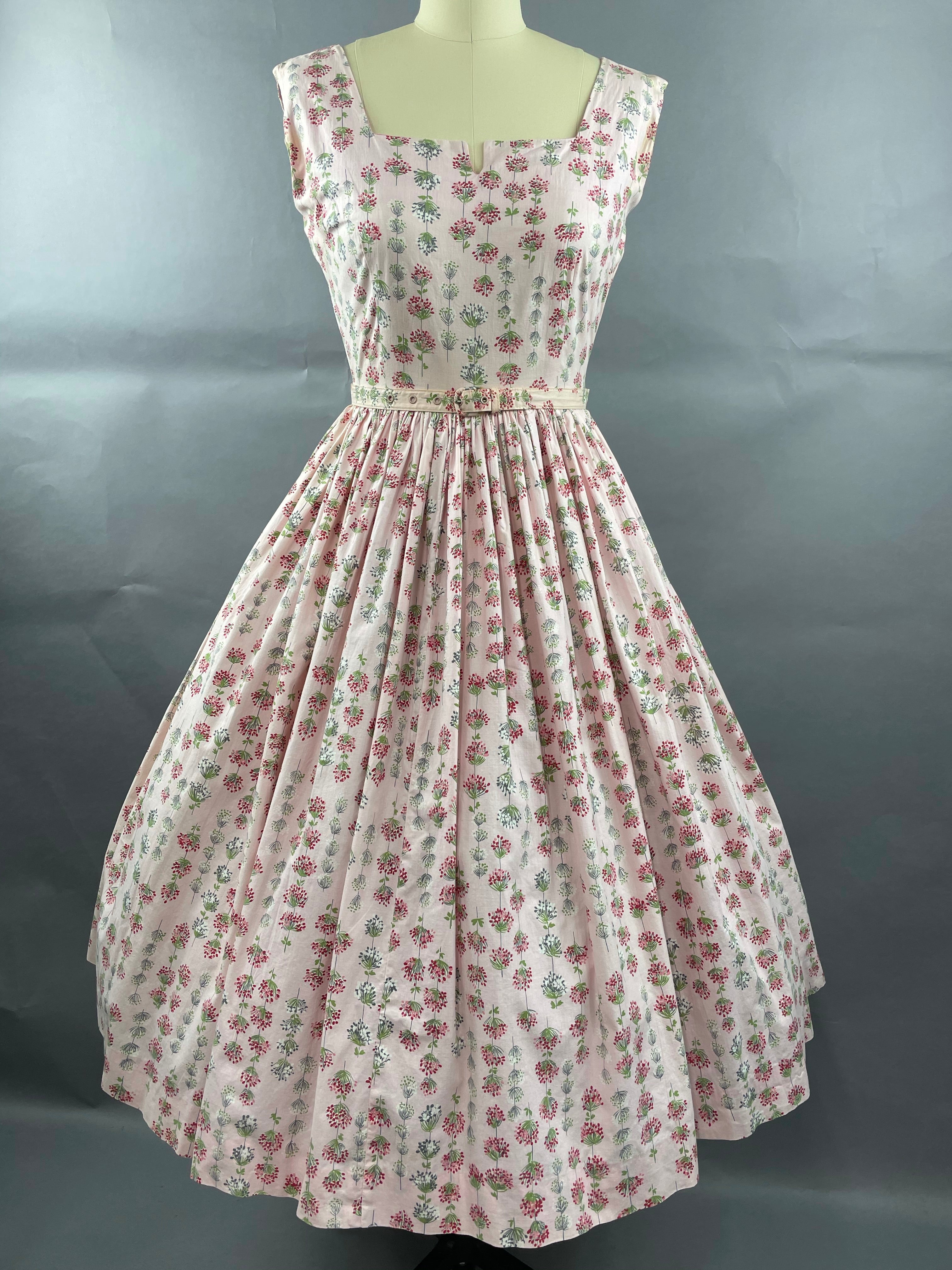 1950s Junior Vogues 3 piece Cotton Dress , Belt and Bolero Size M