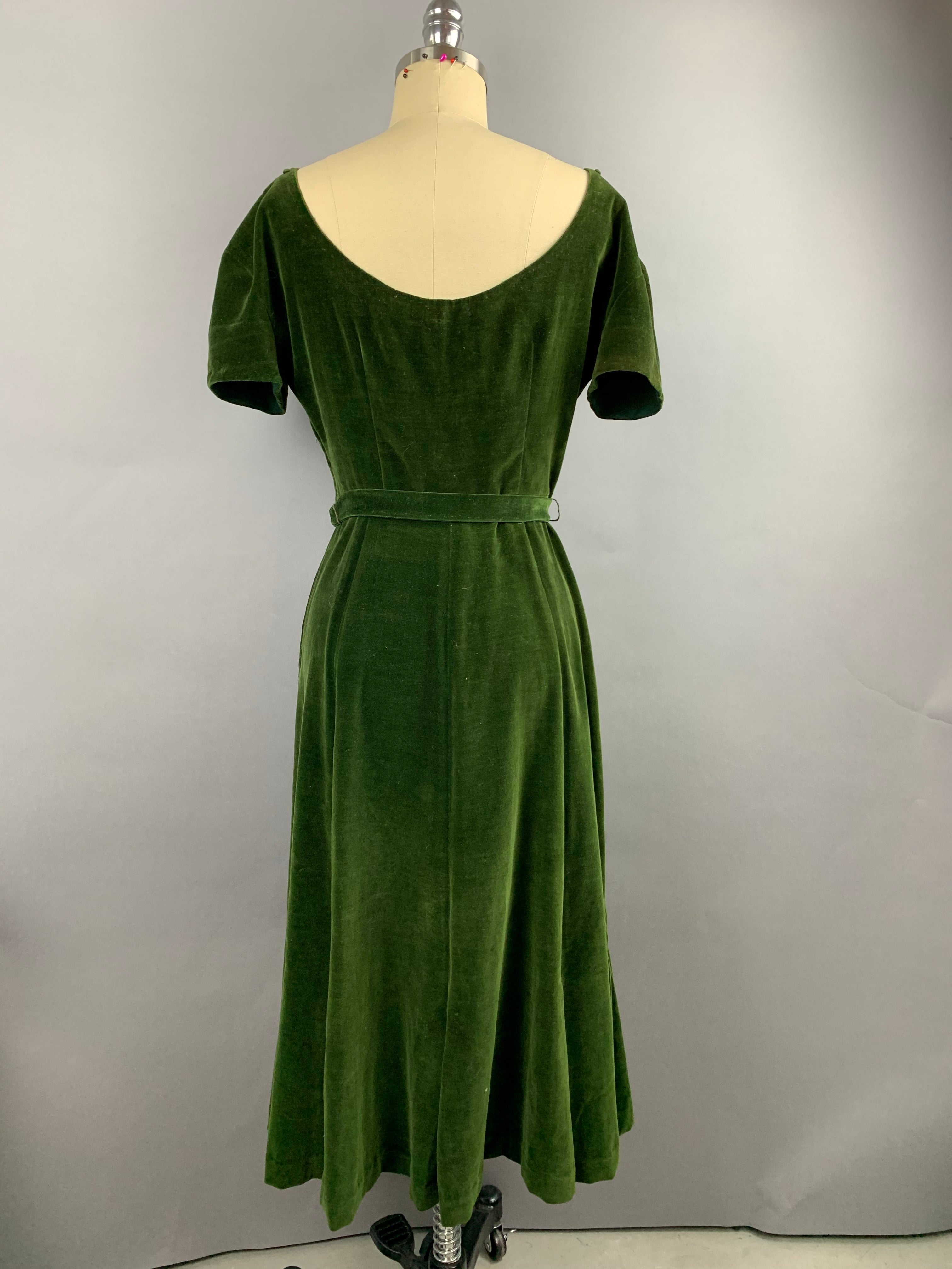 1950s H and D Fashions Green Velvet Party Dress Size S