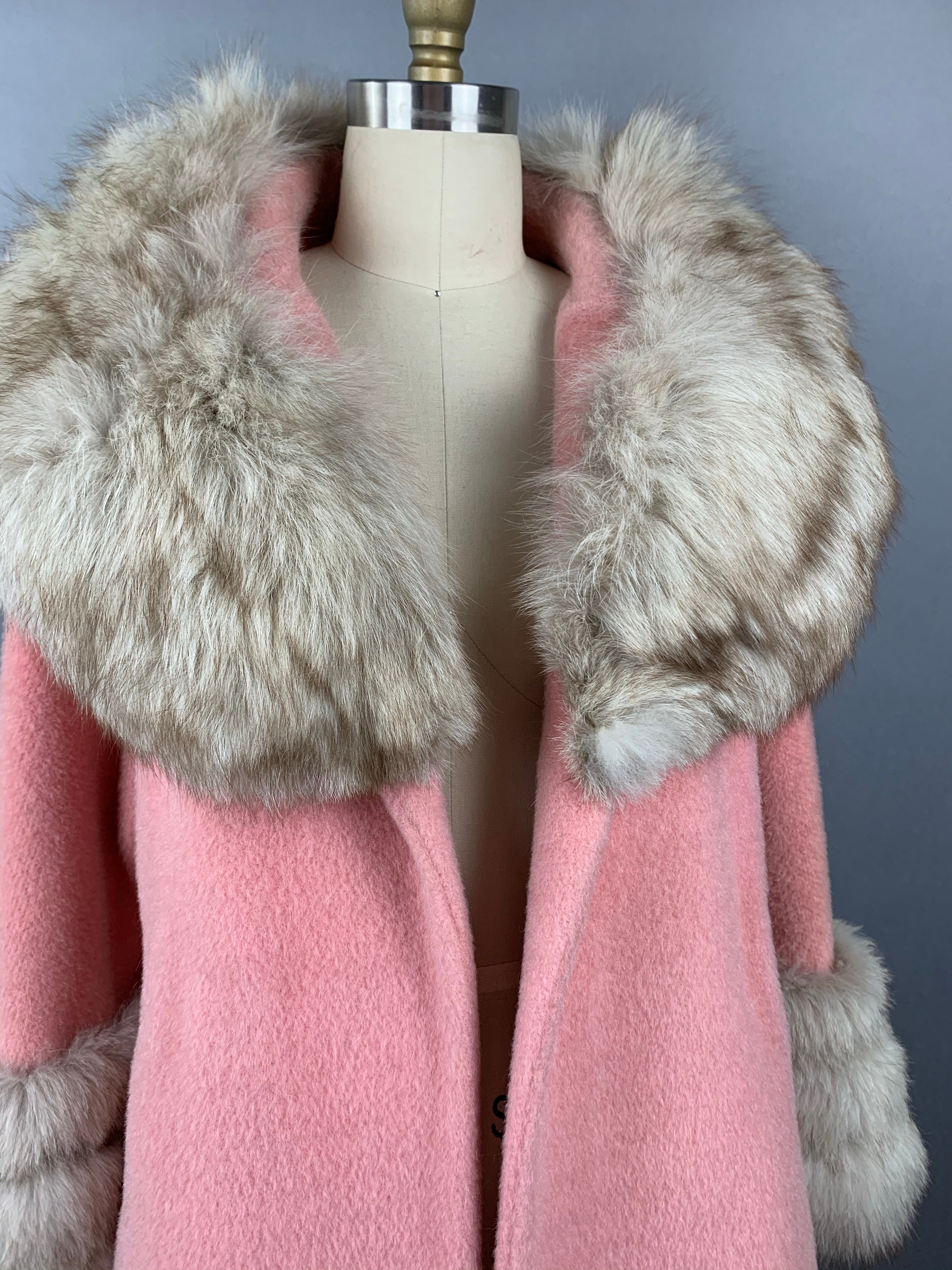 1960s Baby Pink Lilli Ann Norwegian Fox Fur Coat Size M Size L Size XL