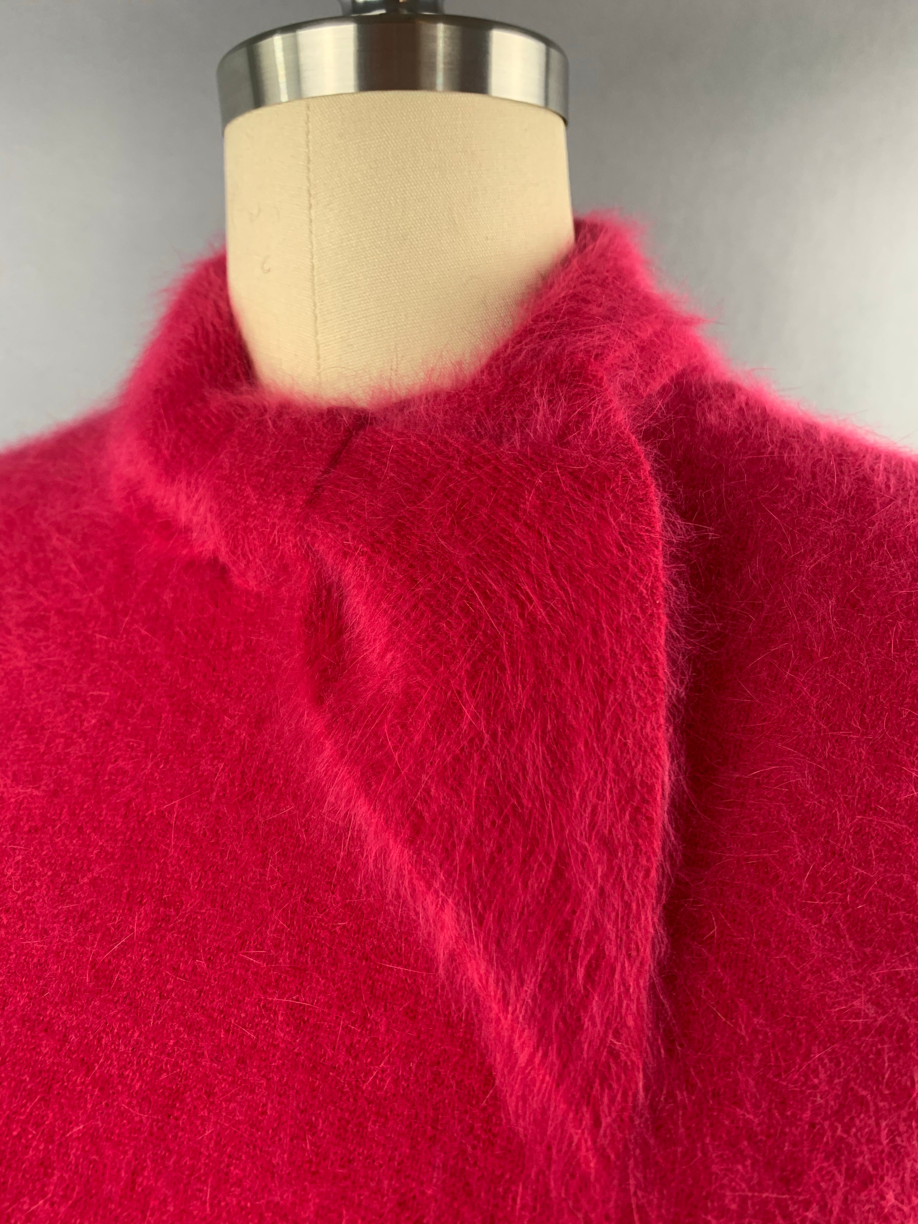 1950s Darlene Deep Pink Angora Wool Blend Deadstock Sweater Size M