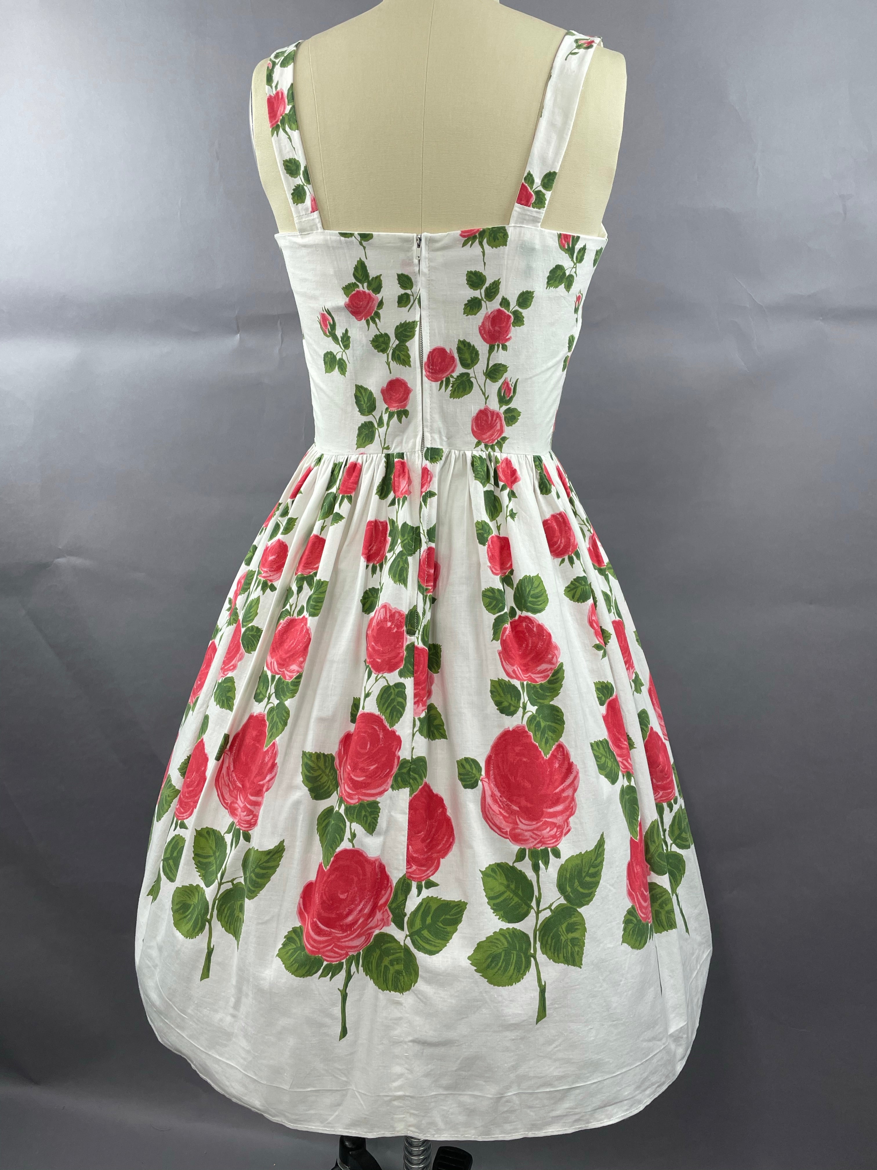 1950s Long Stemmed Rose Print Cotton Sundress Size S