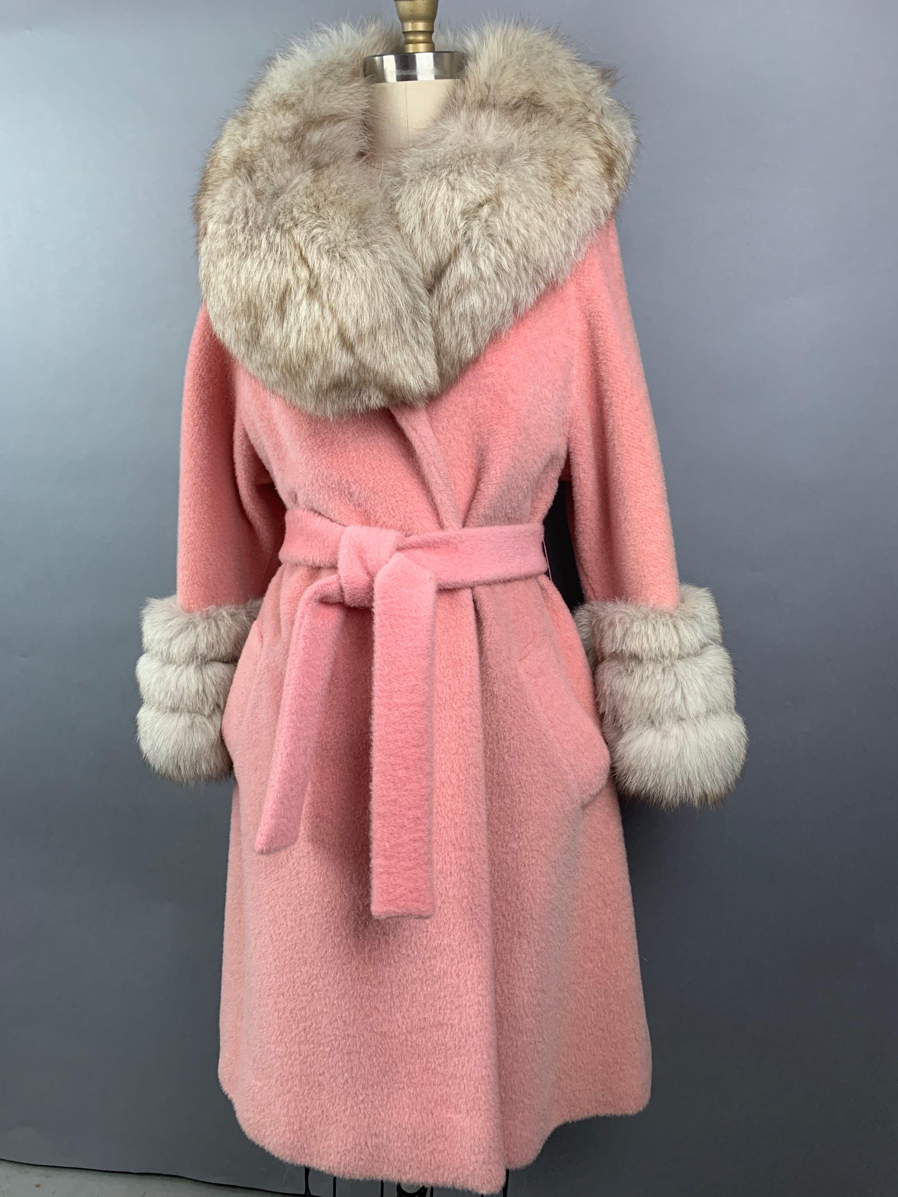 1960s Baby Pink Lilli Ann Norwegian Fox Fur Coat Size M Size L Size XL