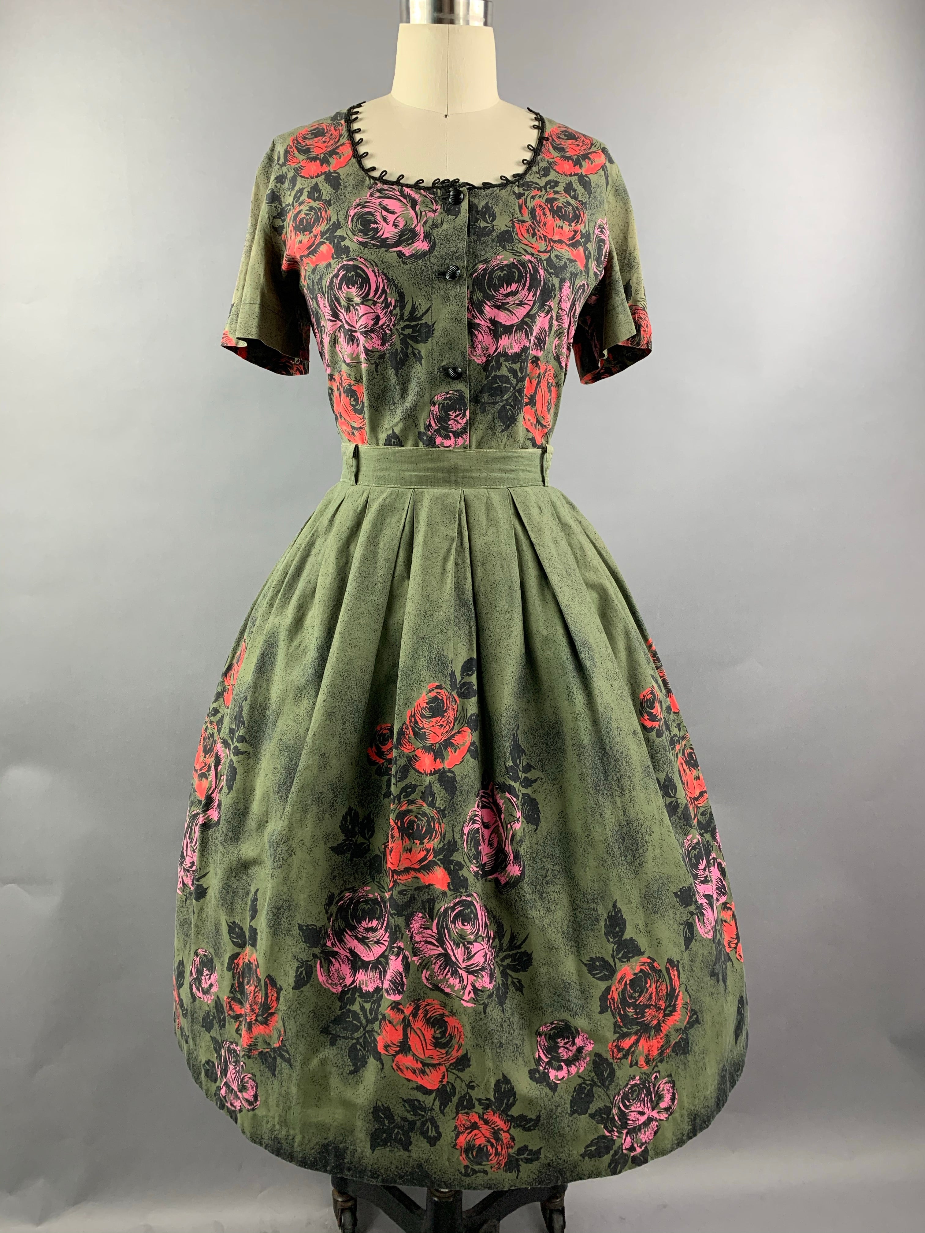 1950s Two piece cotton roses set Size M Size L