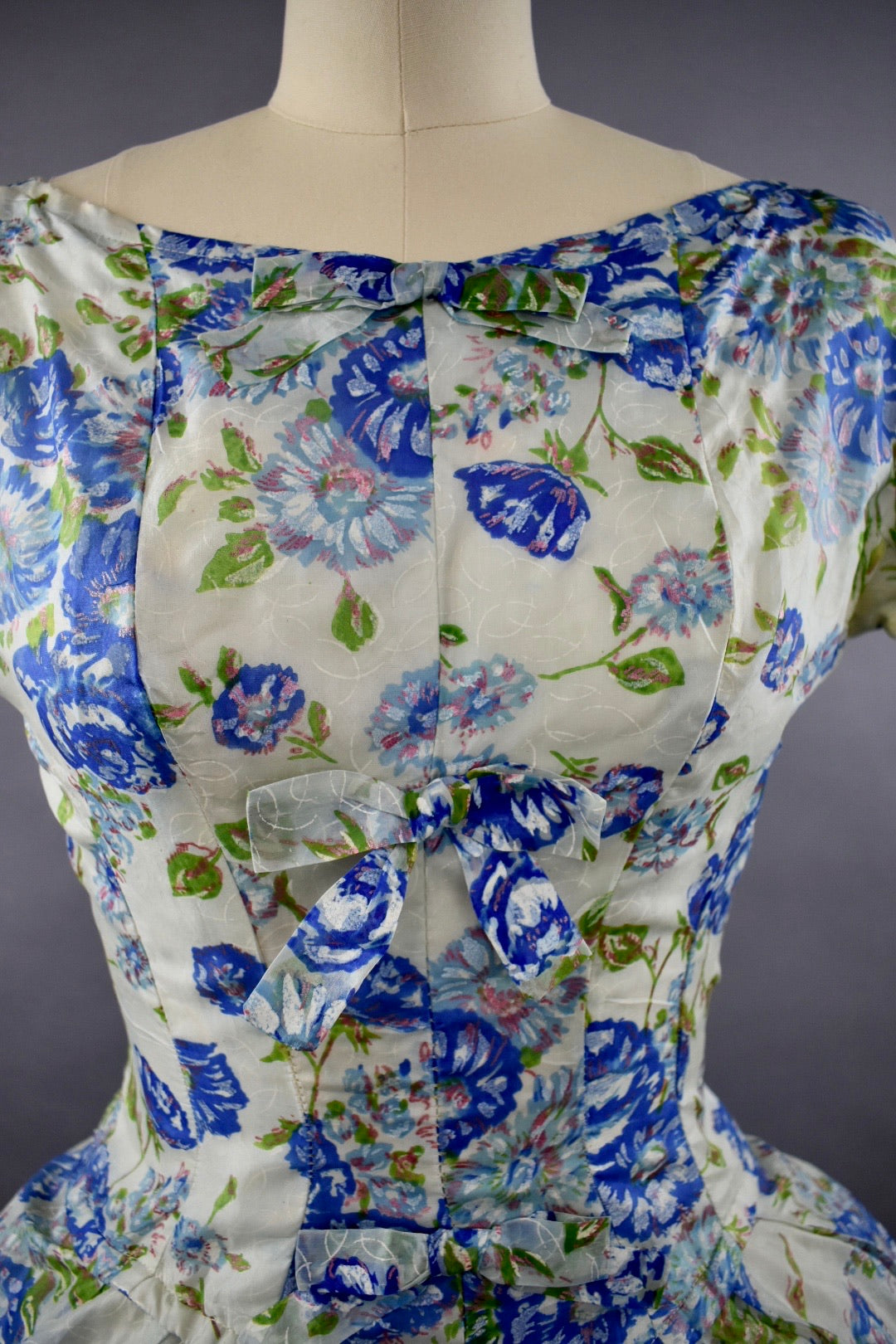 1950s Gigi Young Blue Floral Party Dress Size M