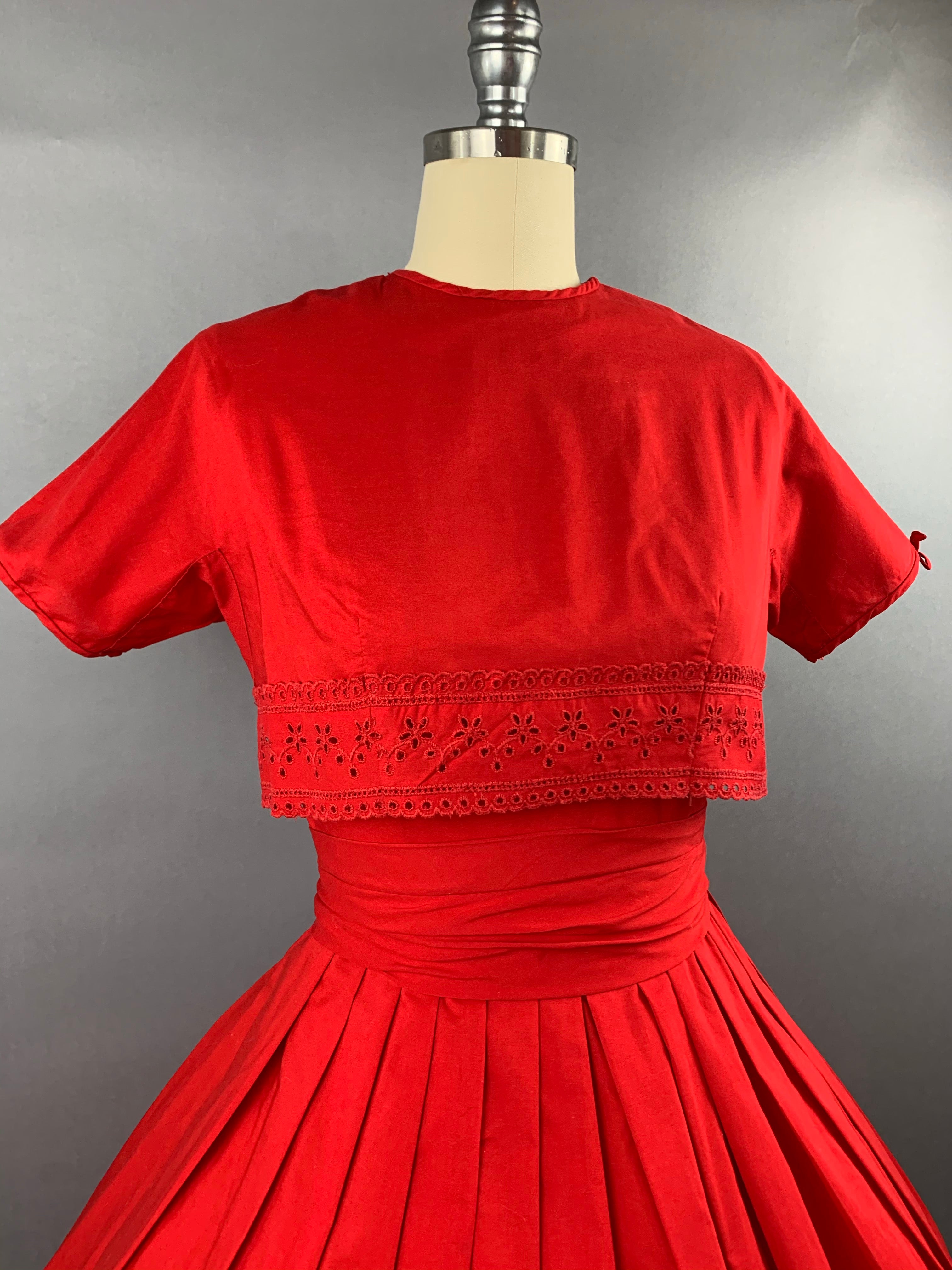 1950s Red Bobbie Brooks 2 piece Dress and Jacket Set Size XS