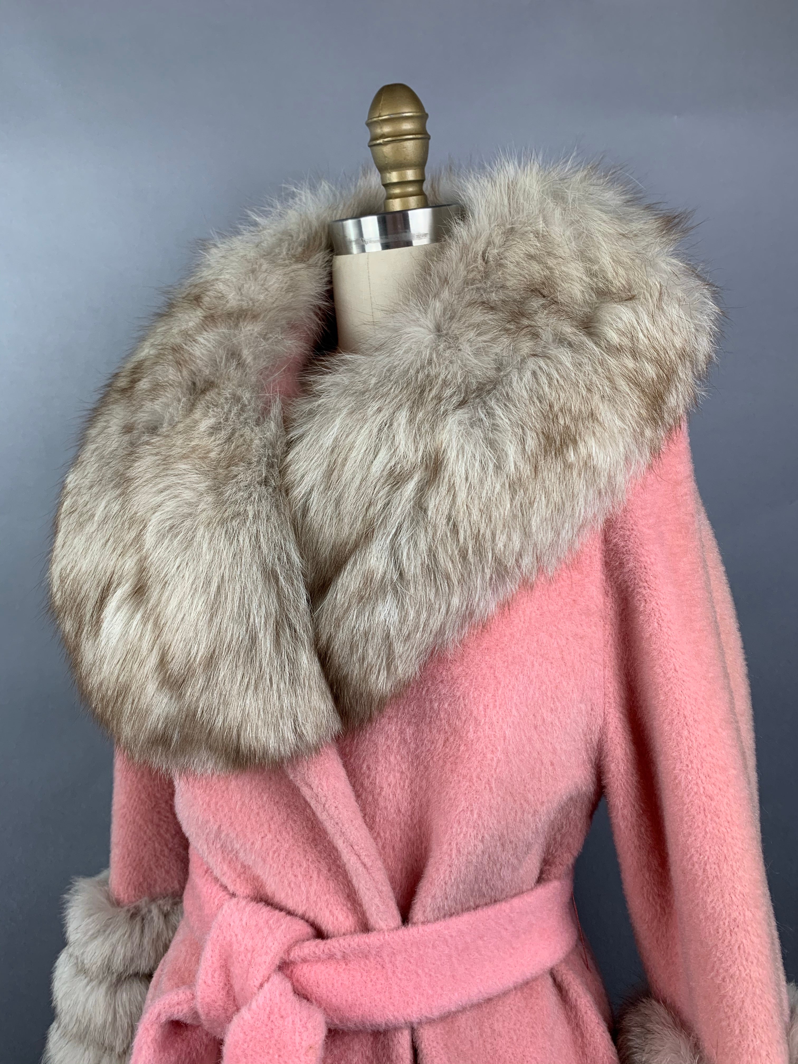 1960s Baby Pink Lilli Ann Norwegian Fox Fur Coat Size M Size L Size XL