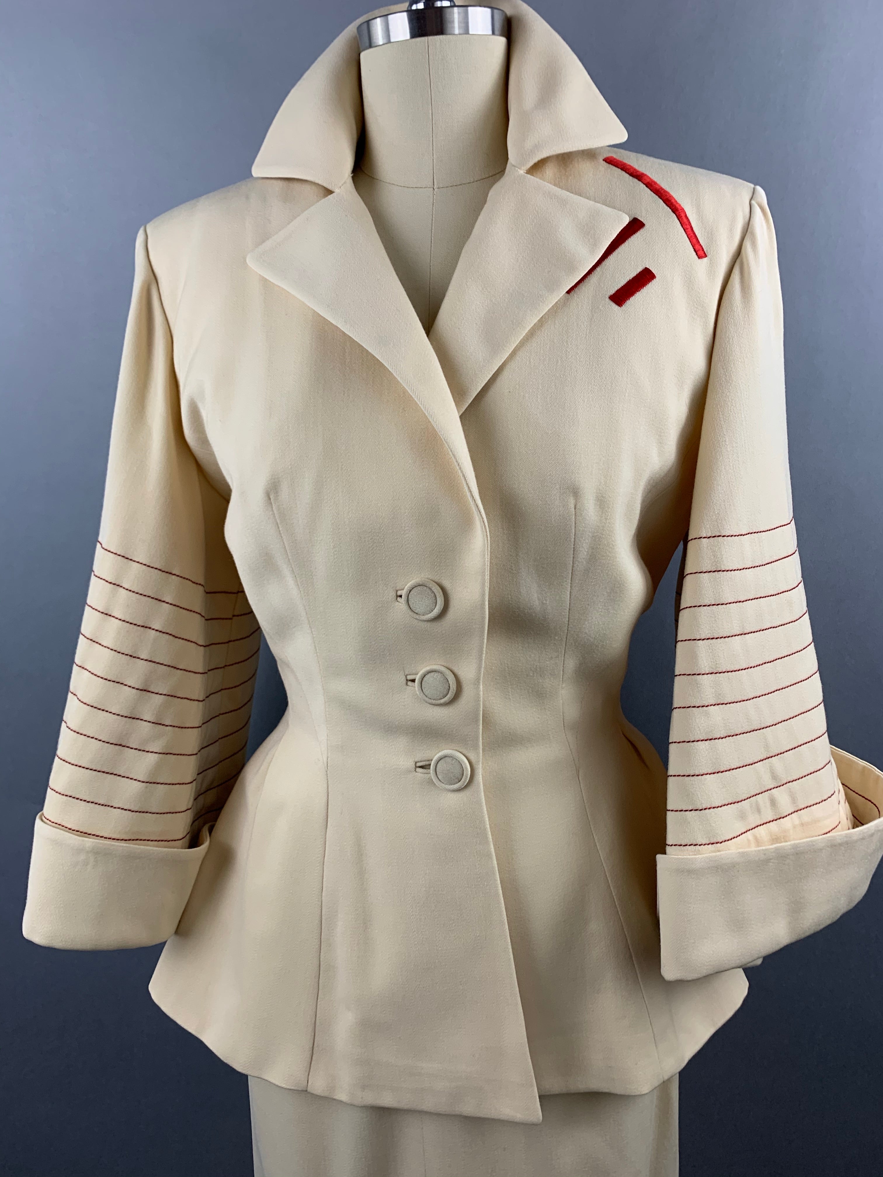 1950s Lilli Ann Cream Skirt Suit Size XS