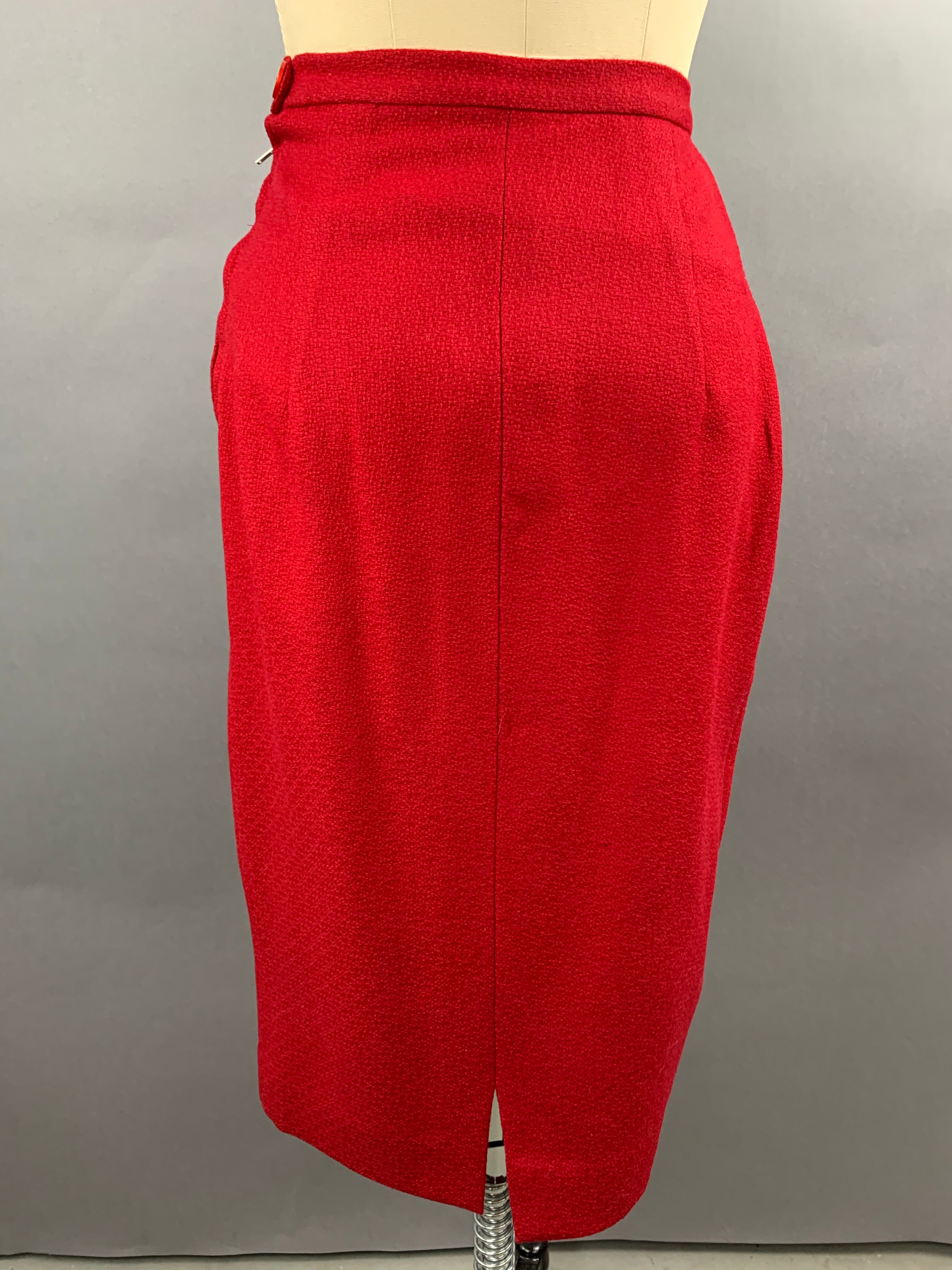 1950s Lilli Ann Red Wool Suit with Black Fox Collar Size S