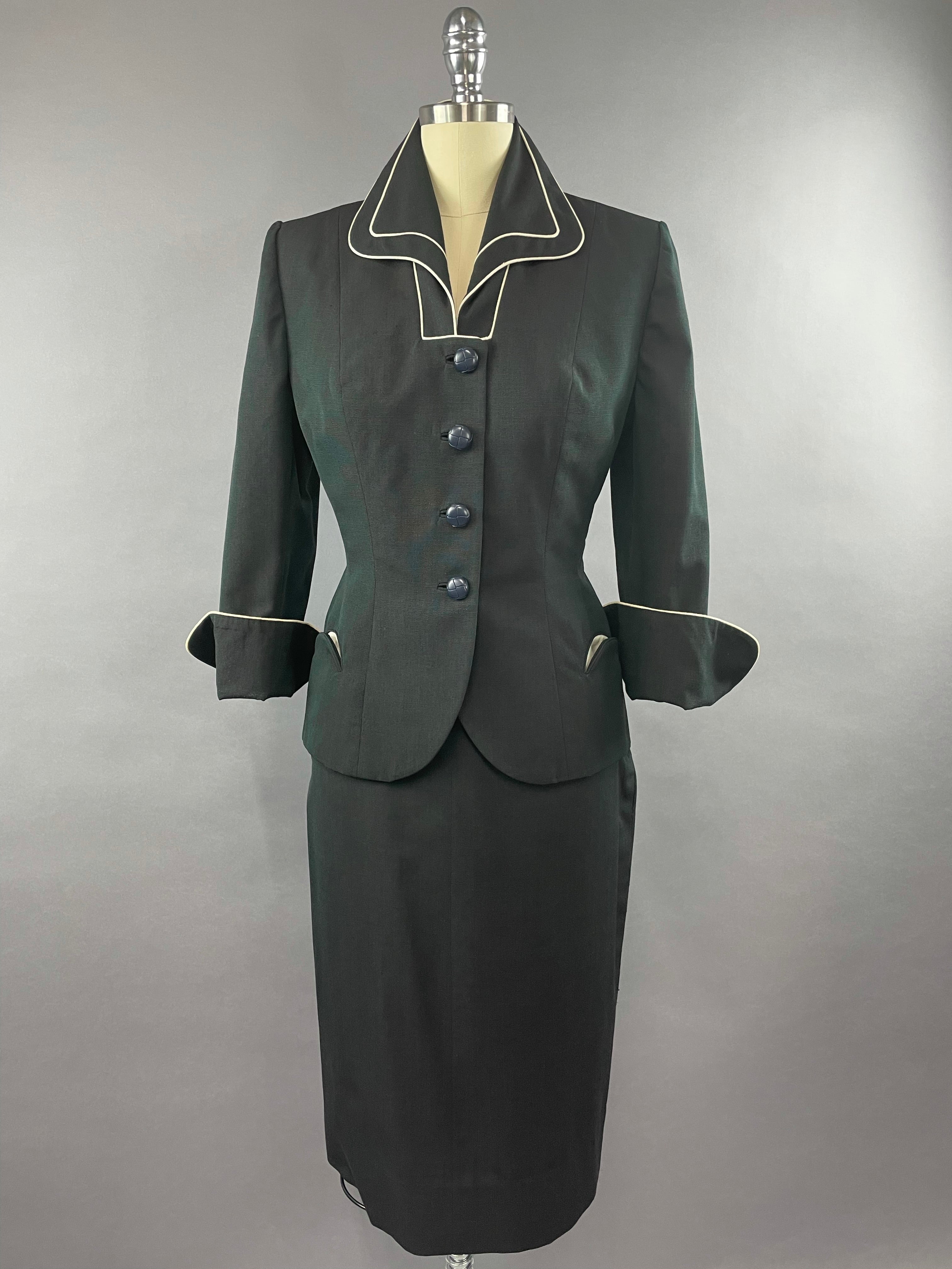 1950s Lilli Ann Lilli Annette Dark Blue Shot Skirt Suit Size S