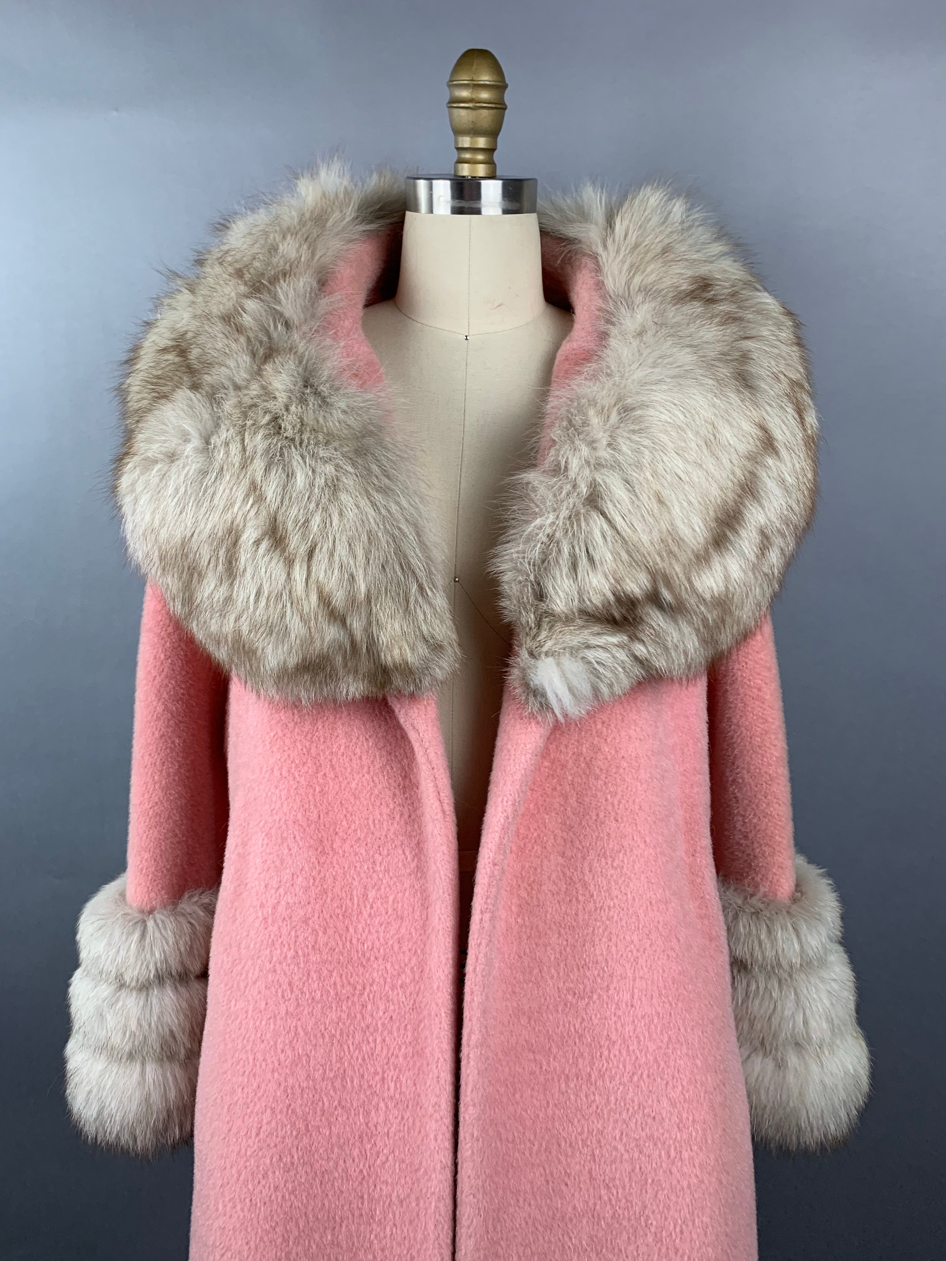 1960s Baby Pink Lilli Ann Norwegian Fox Fur Coat Size M Size L Size XL