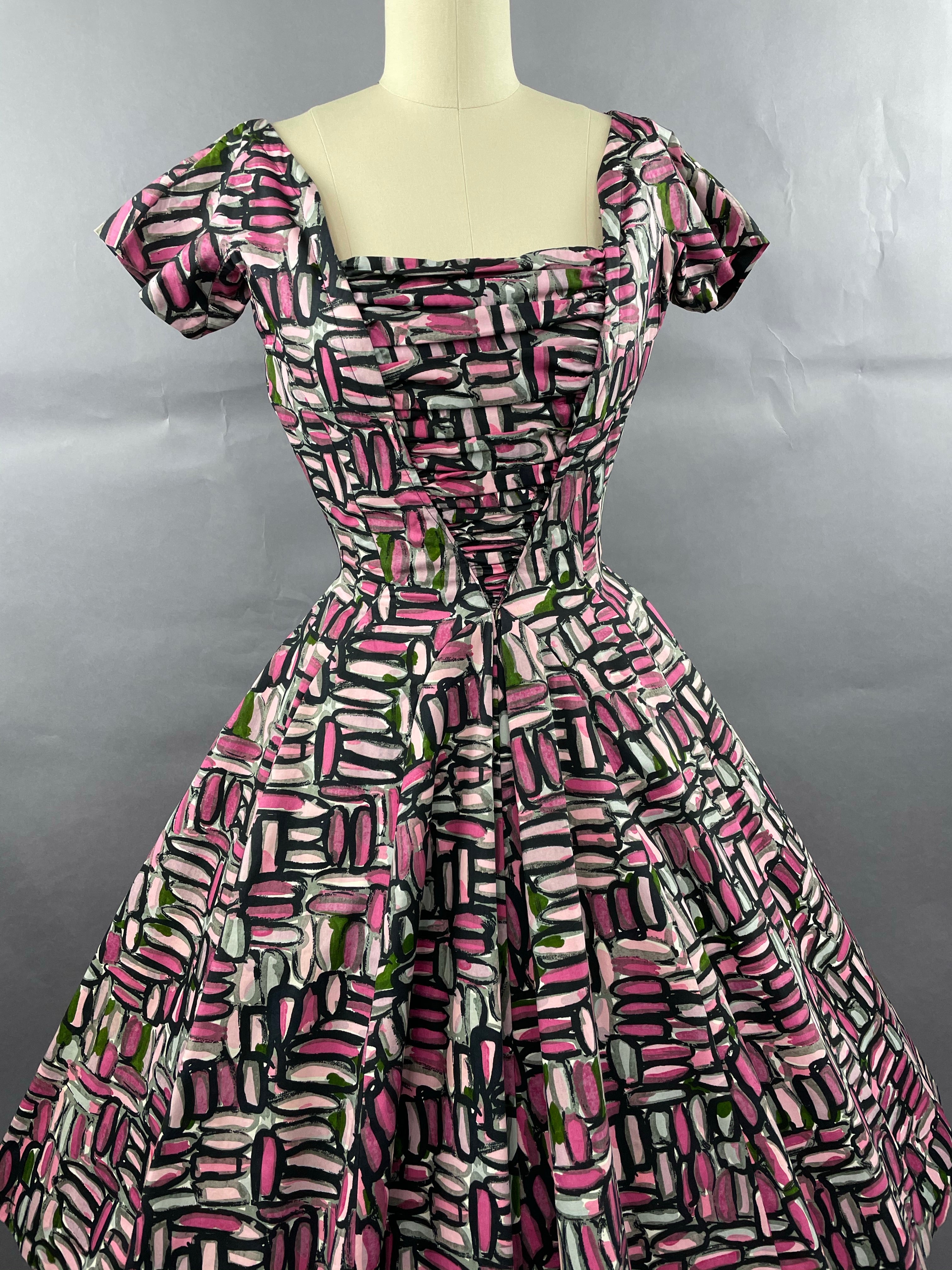 1950s Shades of Pink Suzy Perette brushstroke Cotton dress Size XS