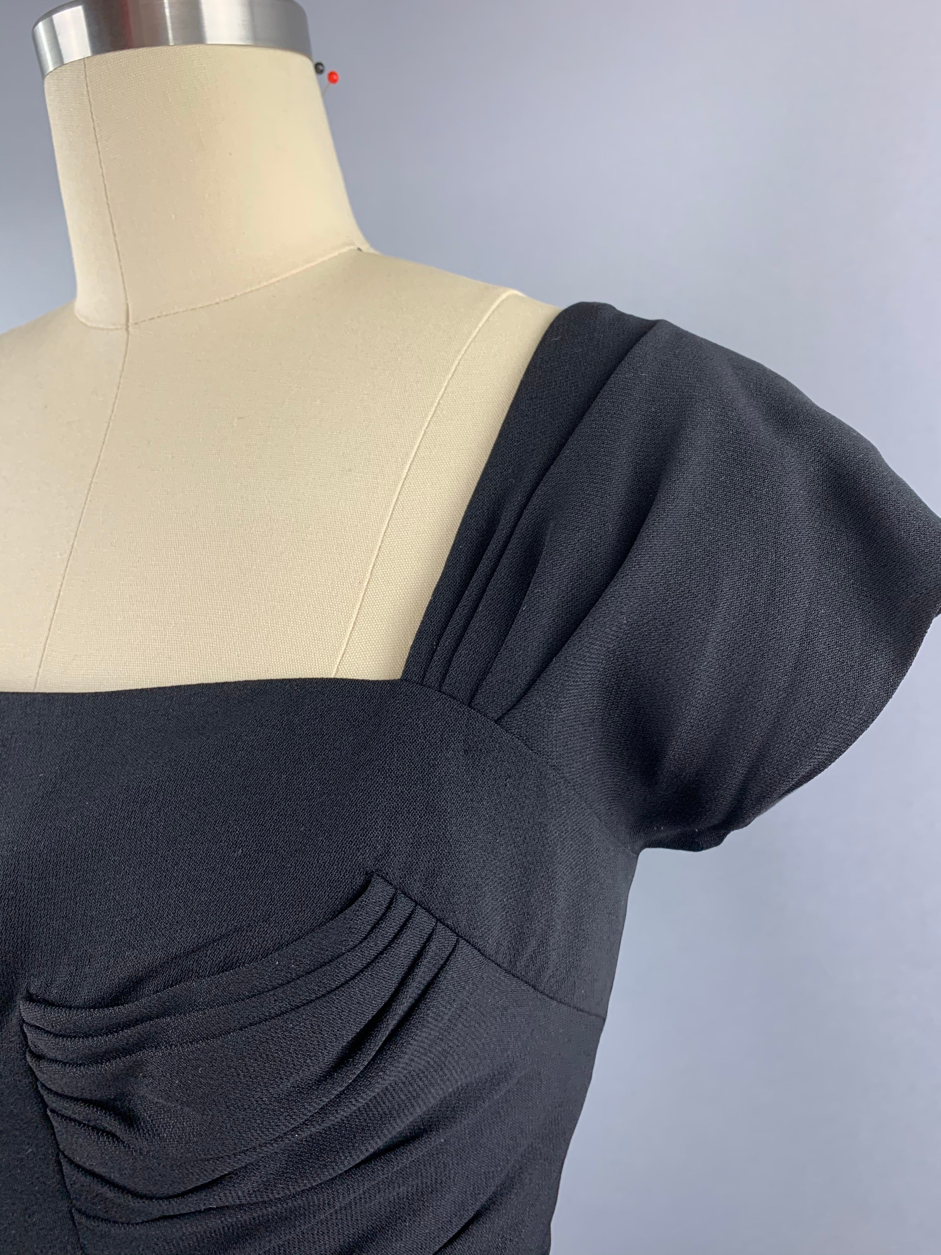 Late 1940s Black Crepe Dorothy O’Hara Cocktail Dress Size M