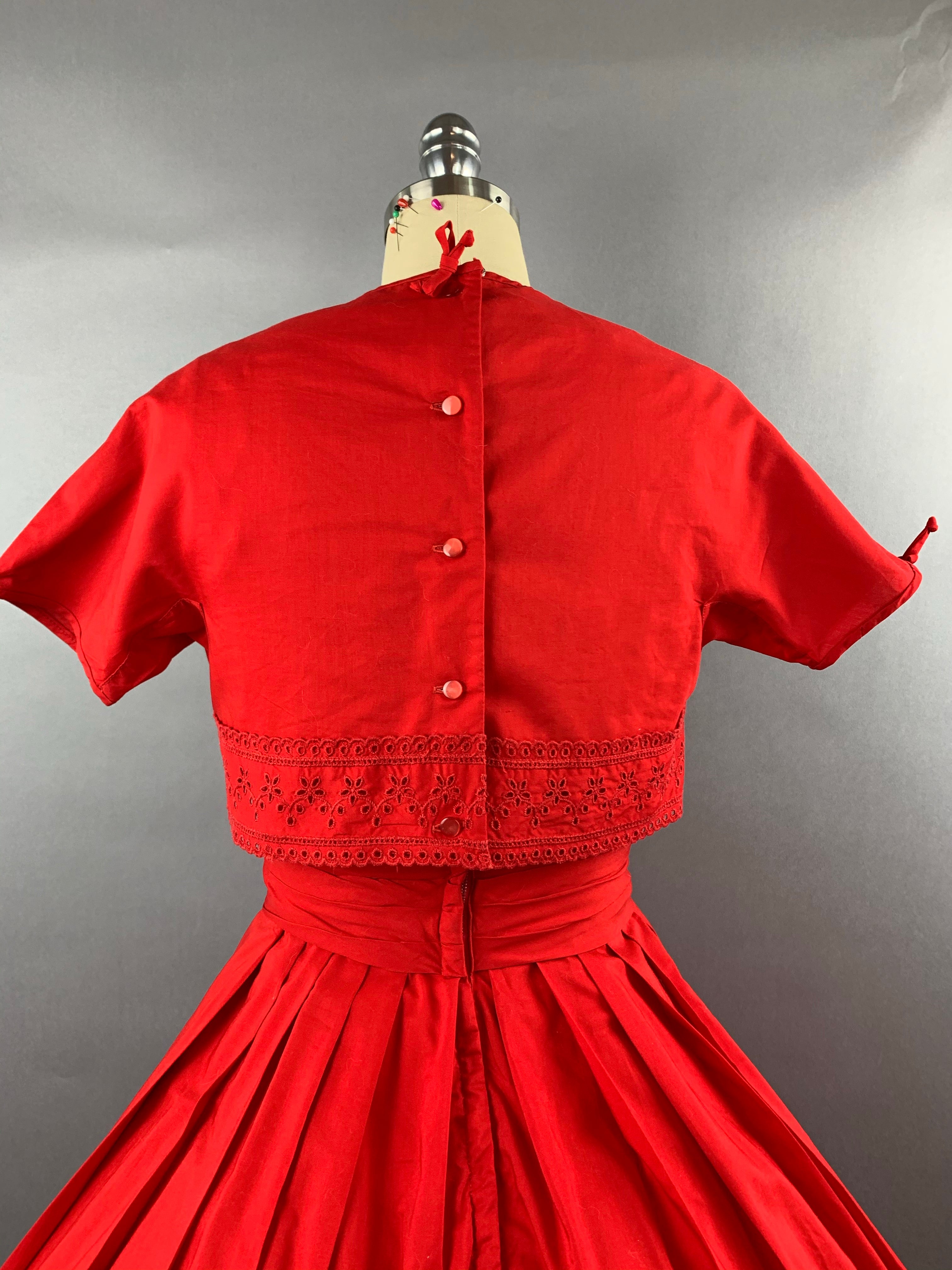 1950s Red Bobbie Brooks 2 piece Dress and Jacket Set Size XS