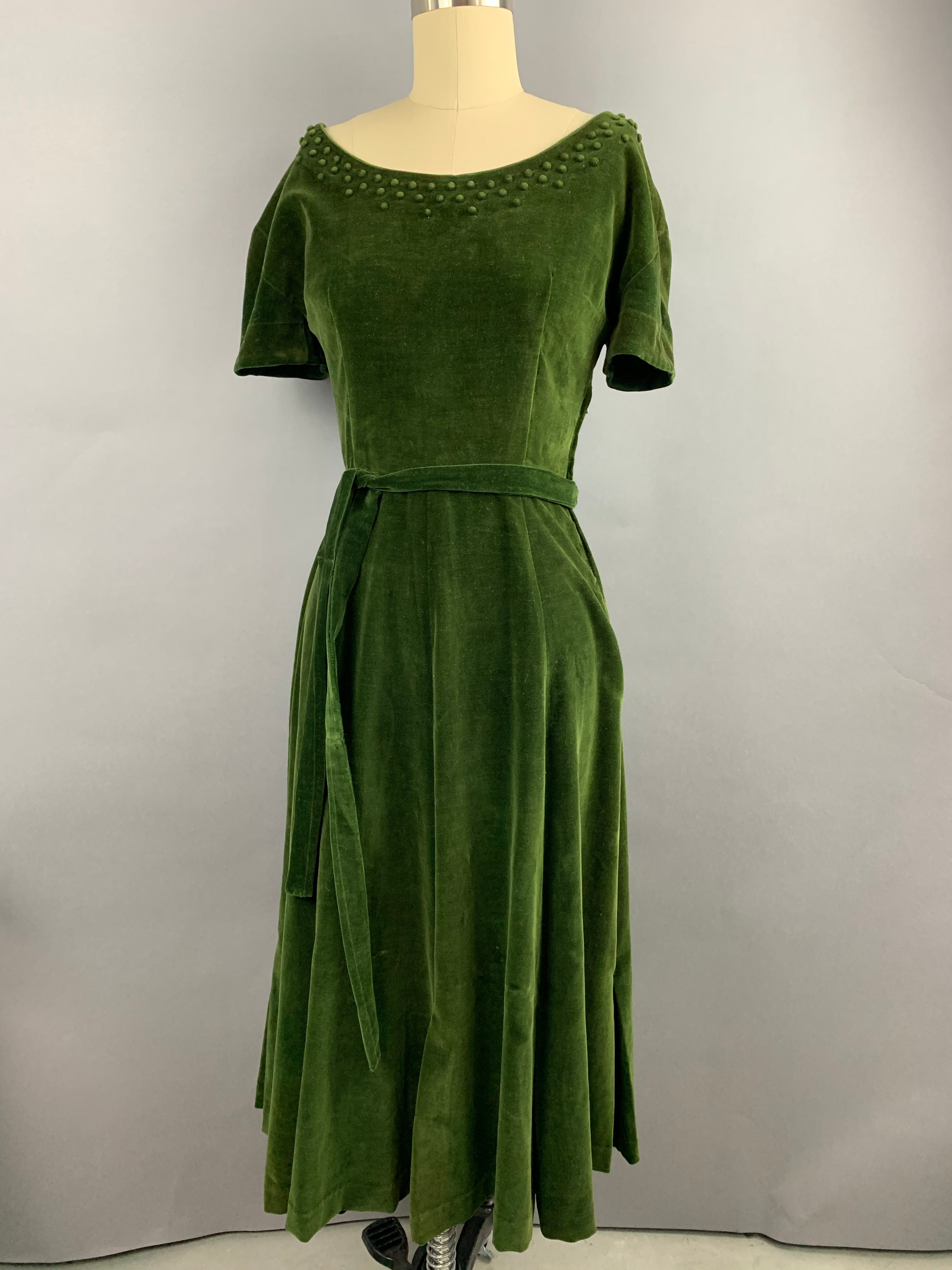 1950s H and D Fashions Green Velvet Party Dress Size S