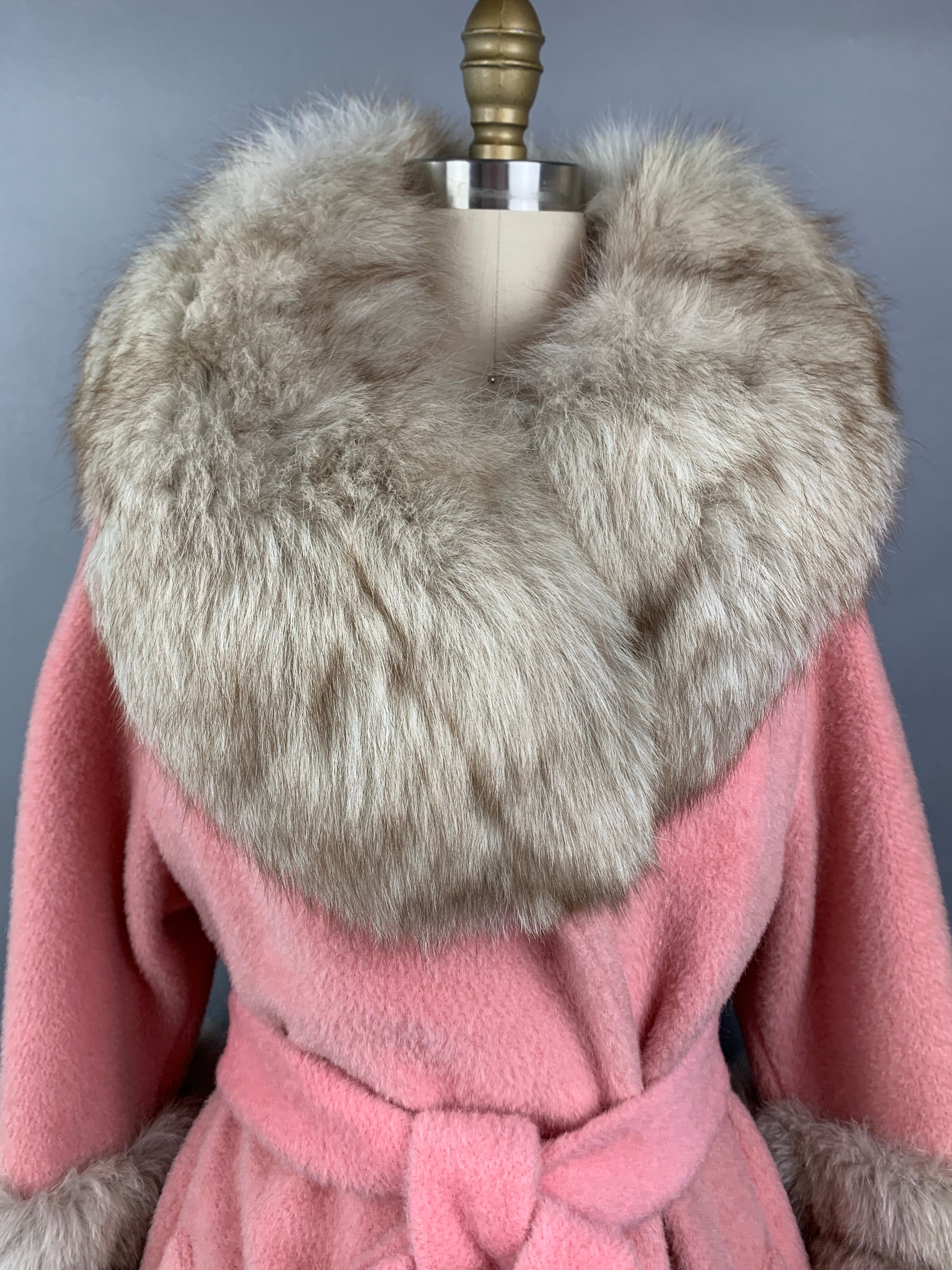 1960s Baby Pink Lilli Ann Norwegian Fox Fur Coat Size M Size L Size XL