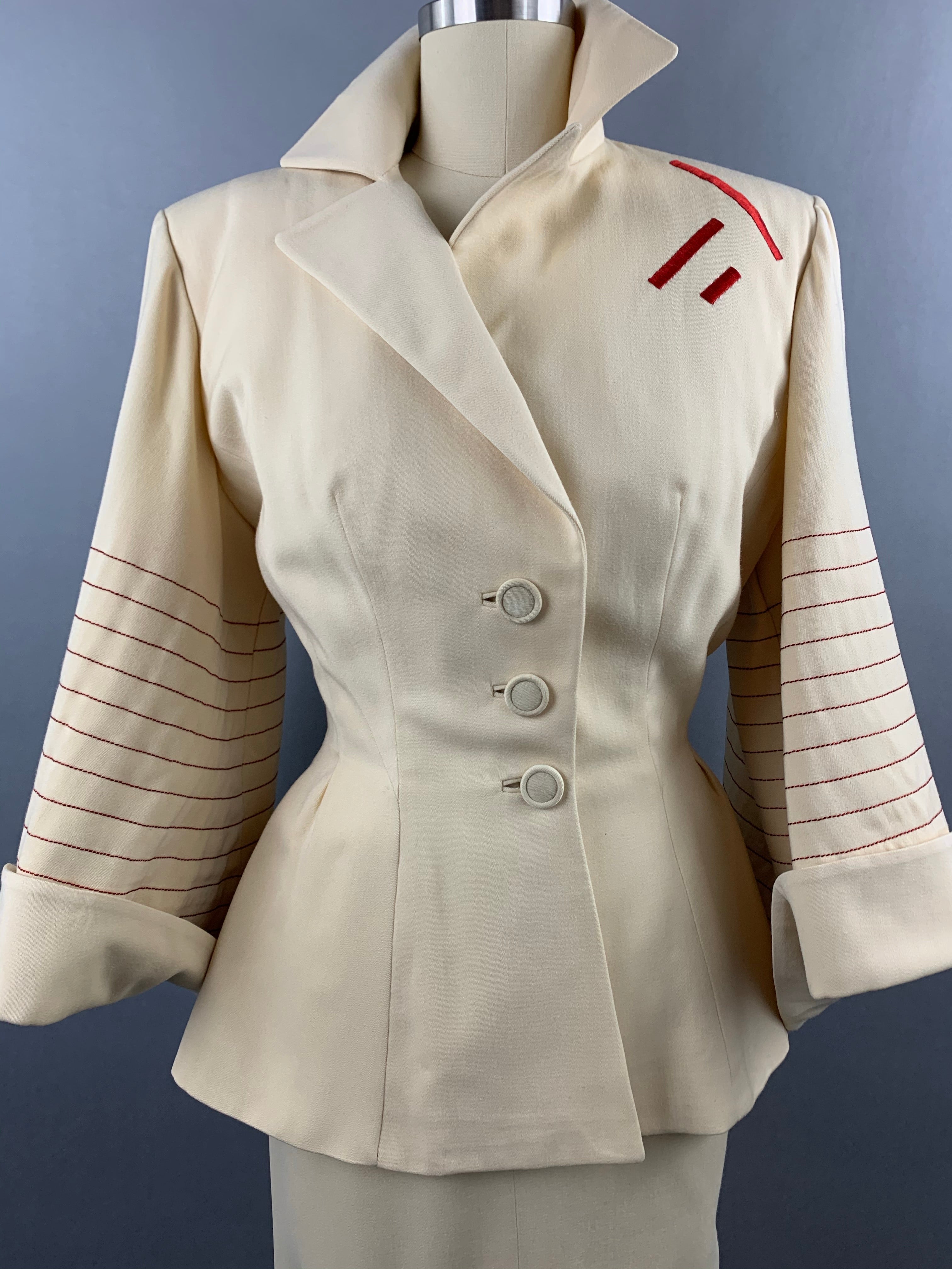 1950s Lilli Ann Cream Skirt Suit Size XS