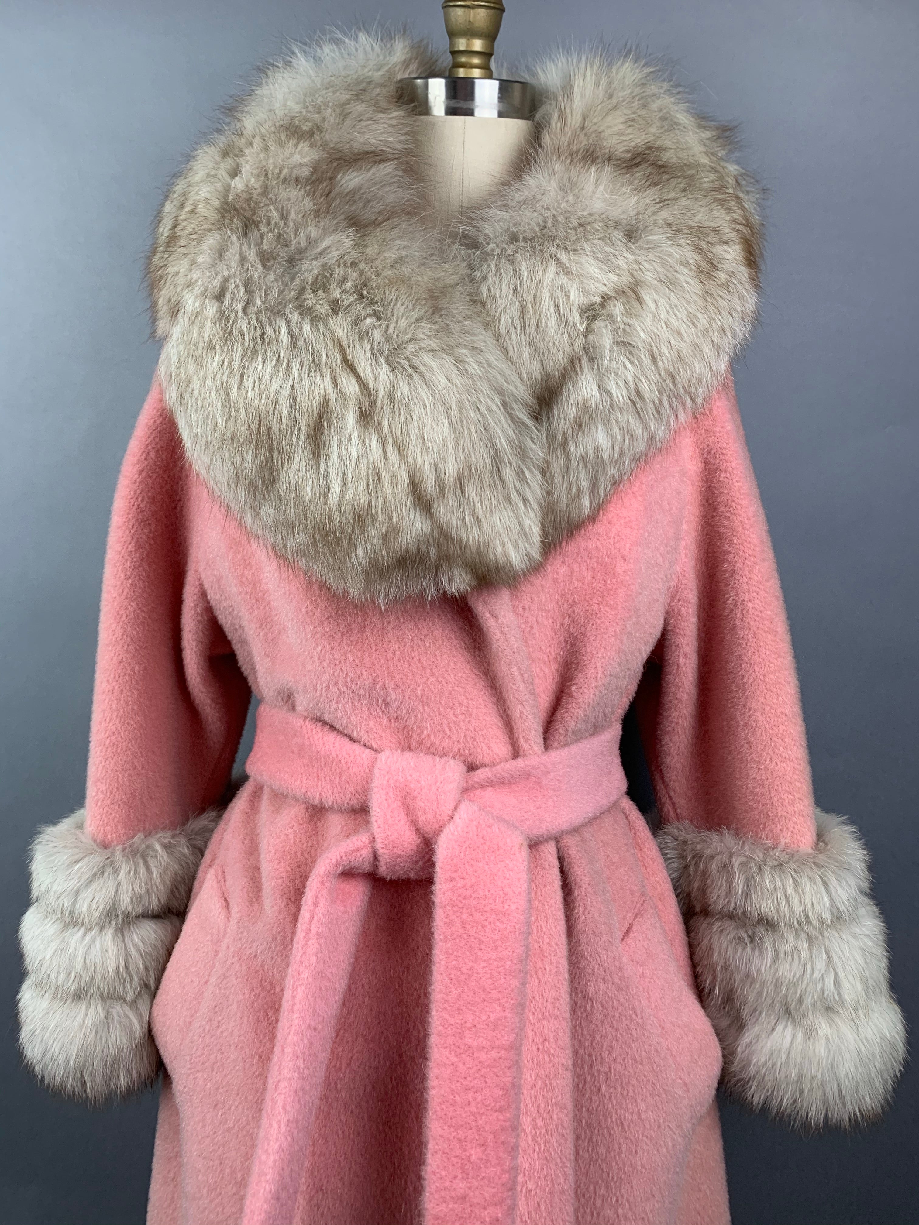 1960s Baby Pink Lilli Ann Norwegian Fox Fur Coat Size M Size L Size XL