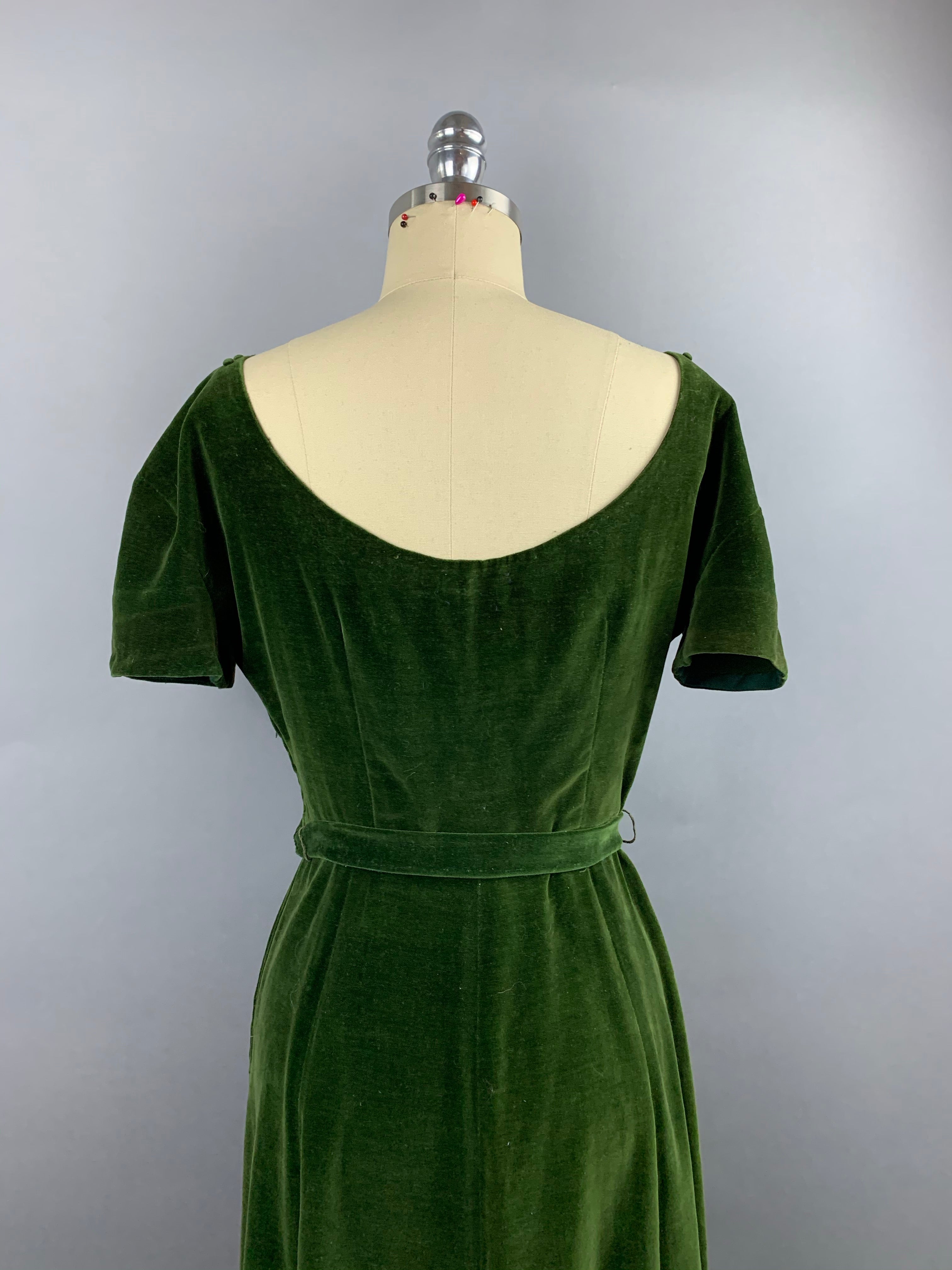 1950s H and D Fashions Green Velvet Party Dress Size S