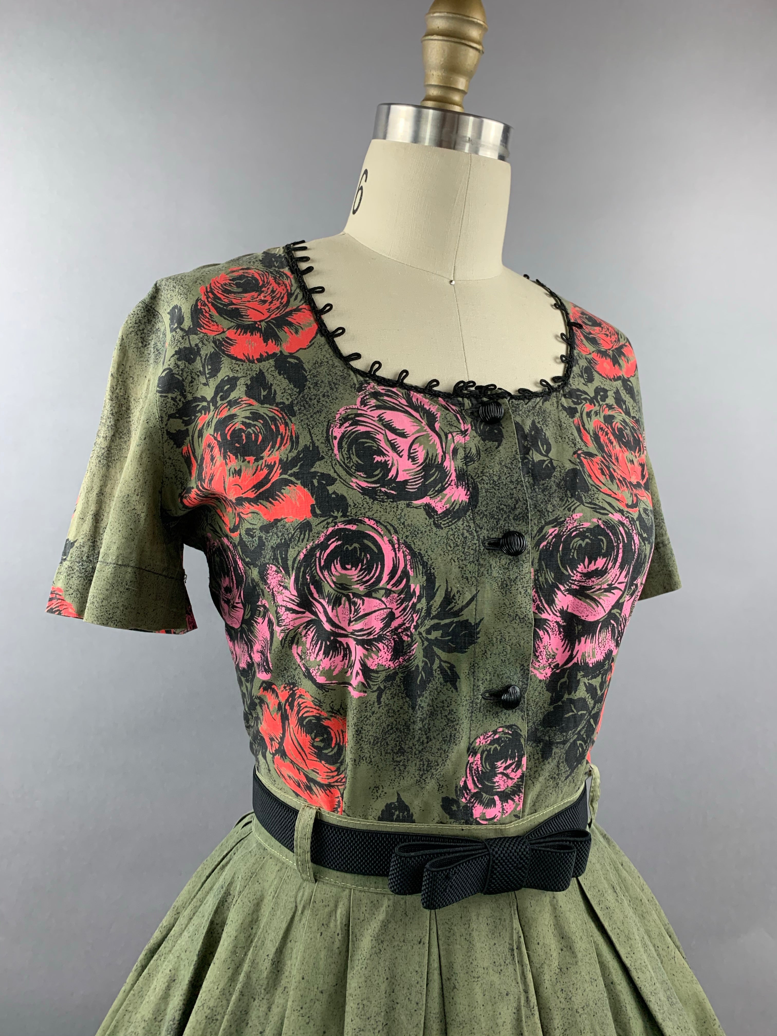 1950s Two piece cotton roses set Size M Size L