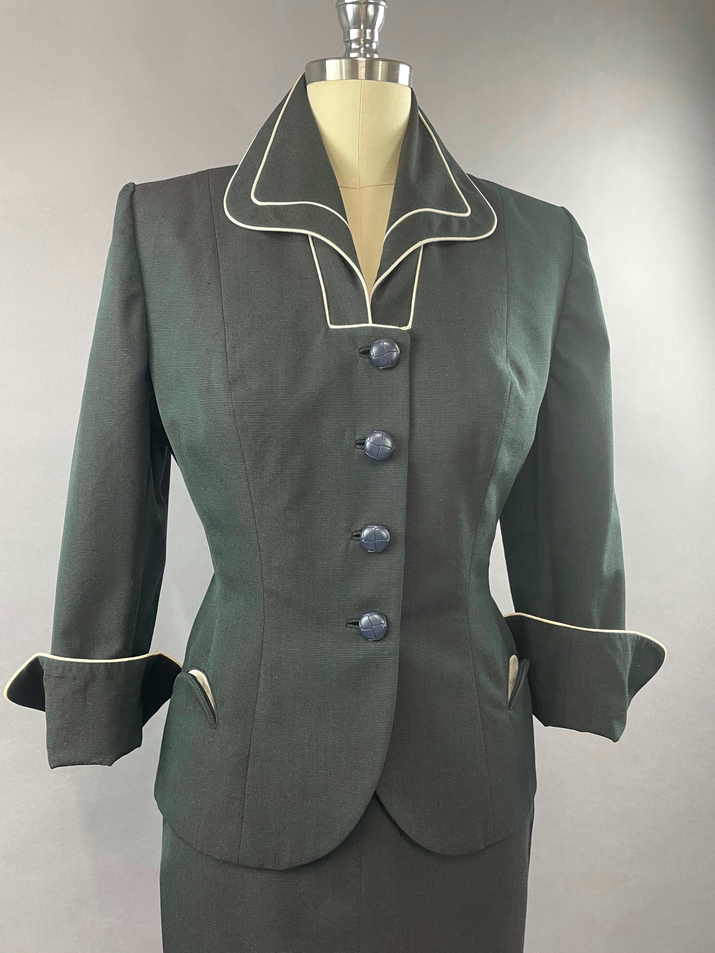 1950s Lilli Ann Lilli Annette Dark Blue Shot Skirt Suit Size S