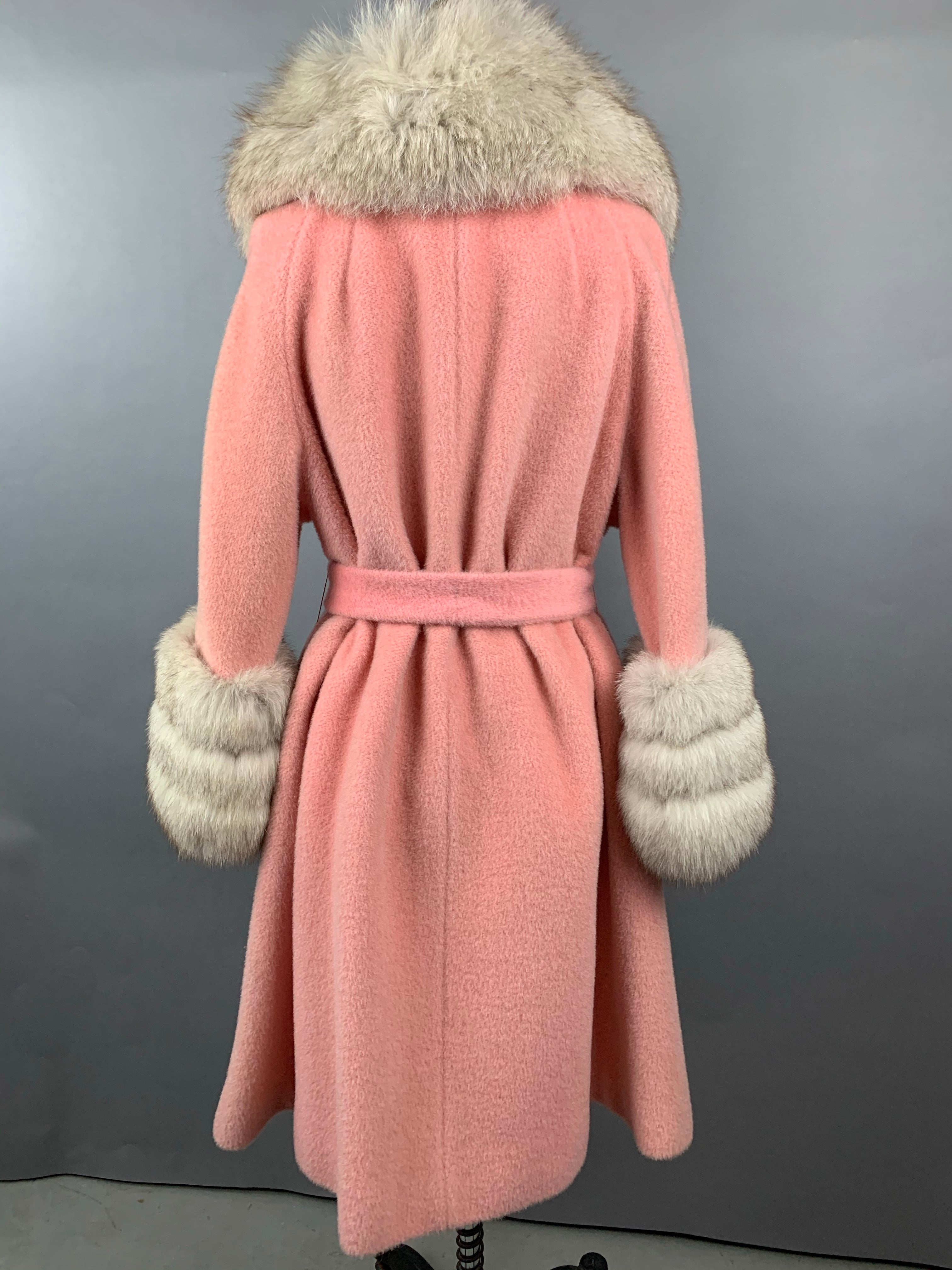 1960s Baby Pink Lilli Ann Norwegian Fox Fur Coat Size M Size L Size XL