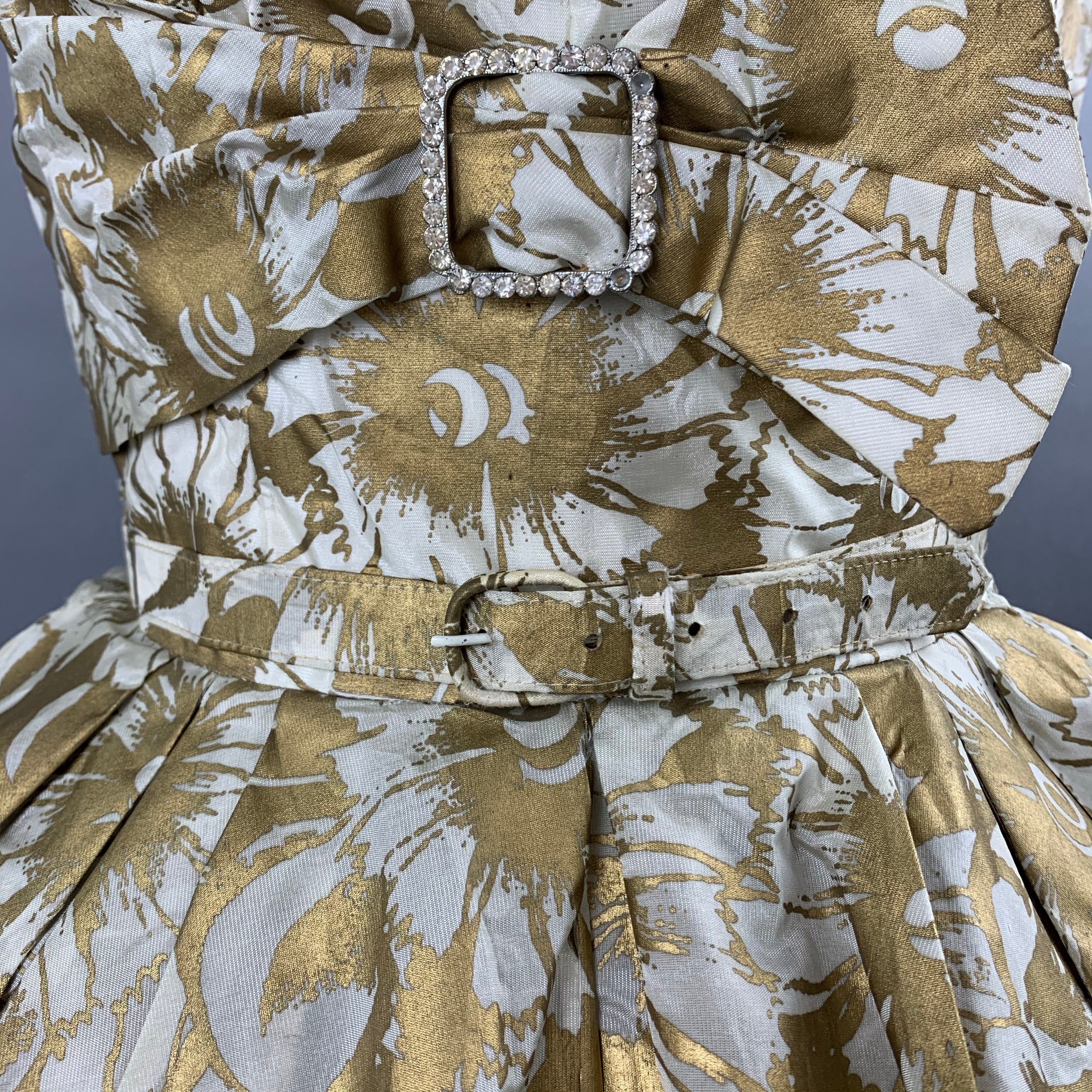 1950s Gold Floral Party Dress Size XS