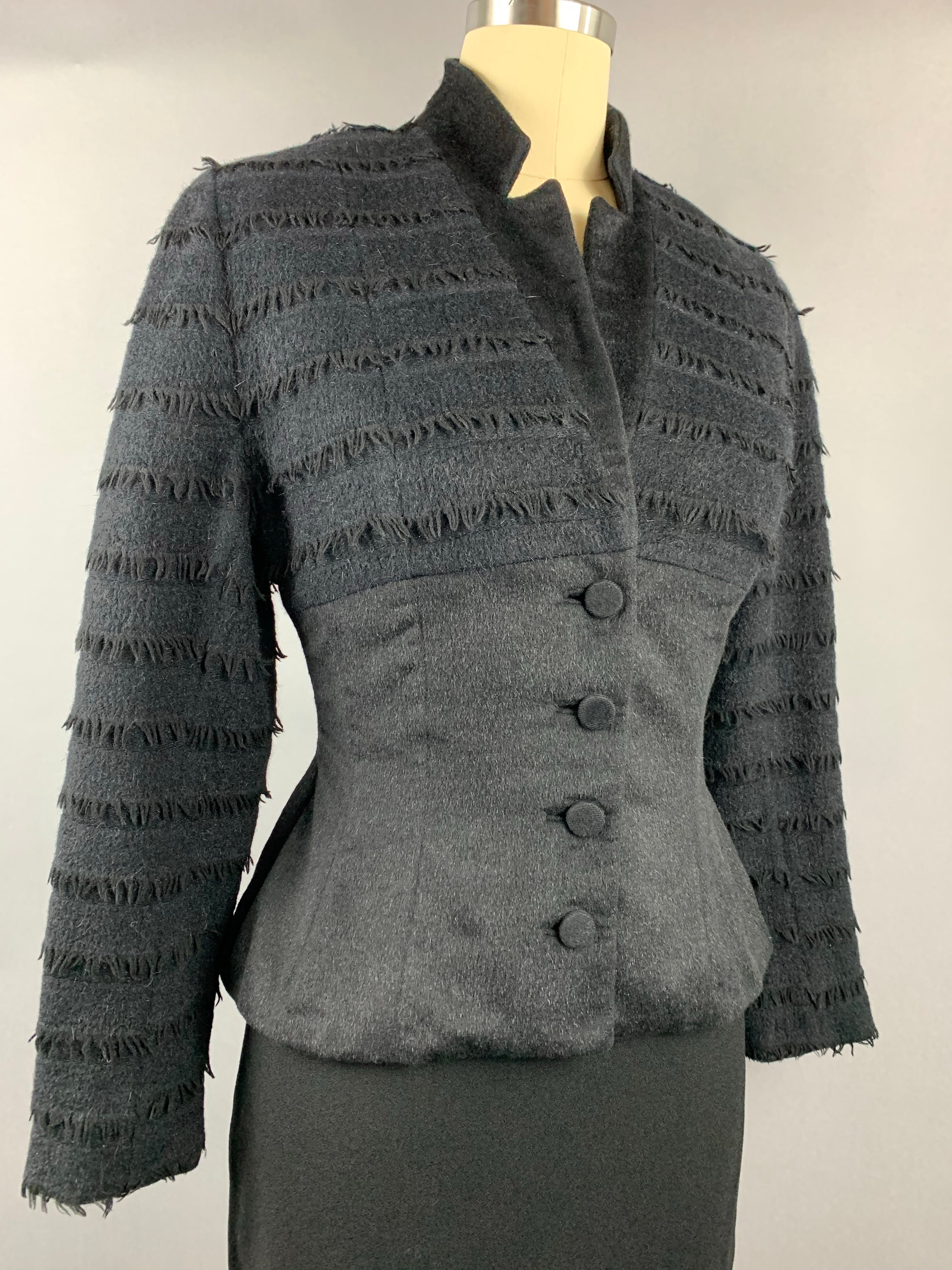 1950s Lilli Ann Fringed Black Wool Mohair Jacket Size S