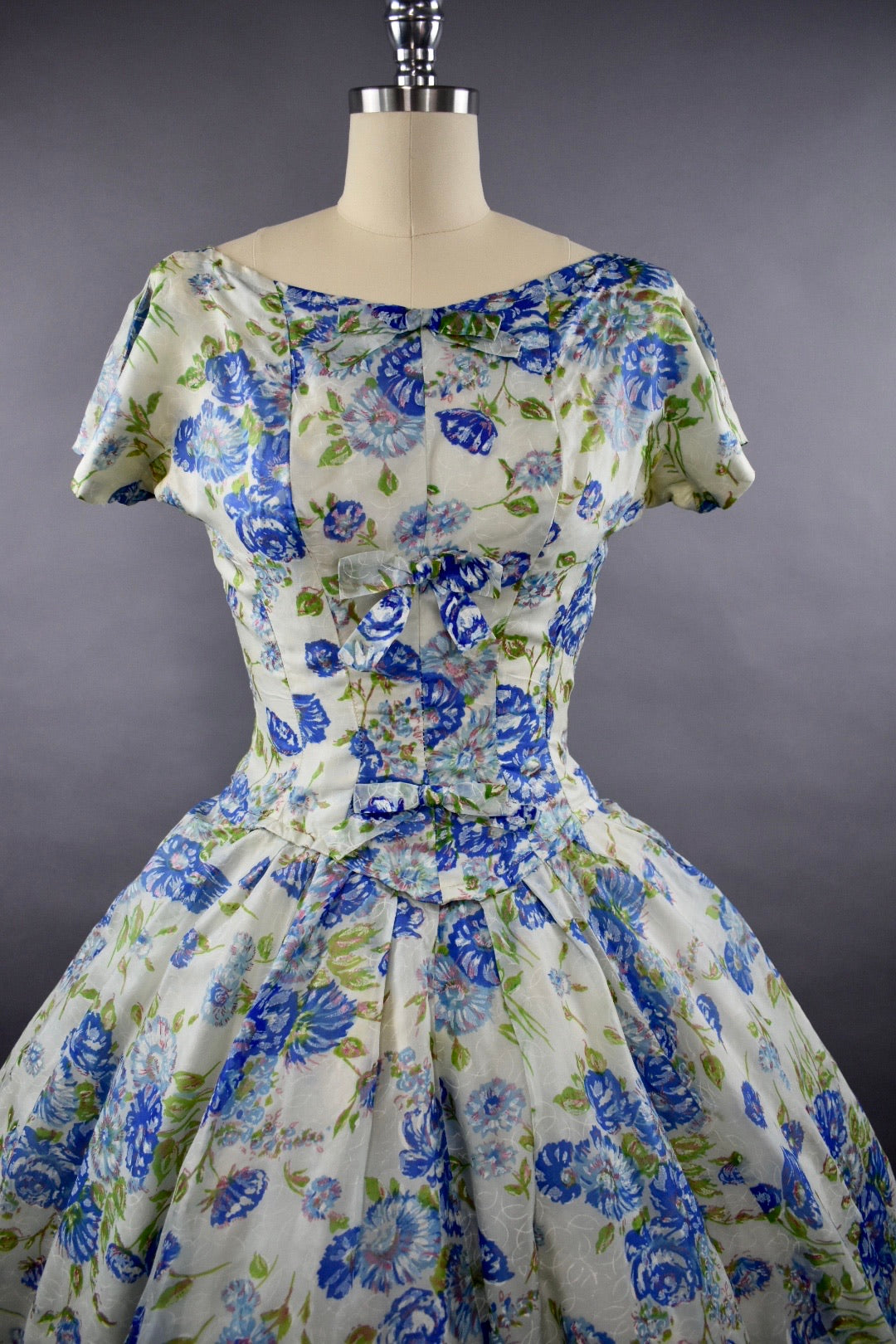 1950s Gigi Young Blue Floral Party Dress Size M