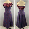 1950s Navy and Burgundy Lace and Satin Party Dress Size M