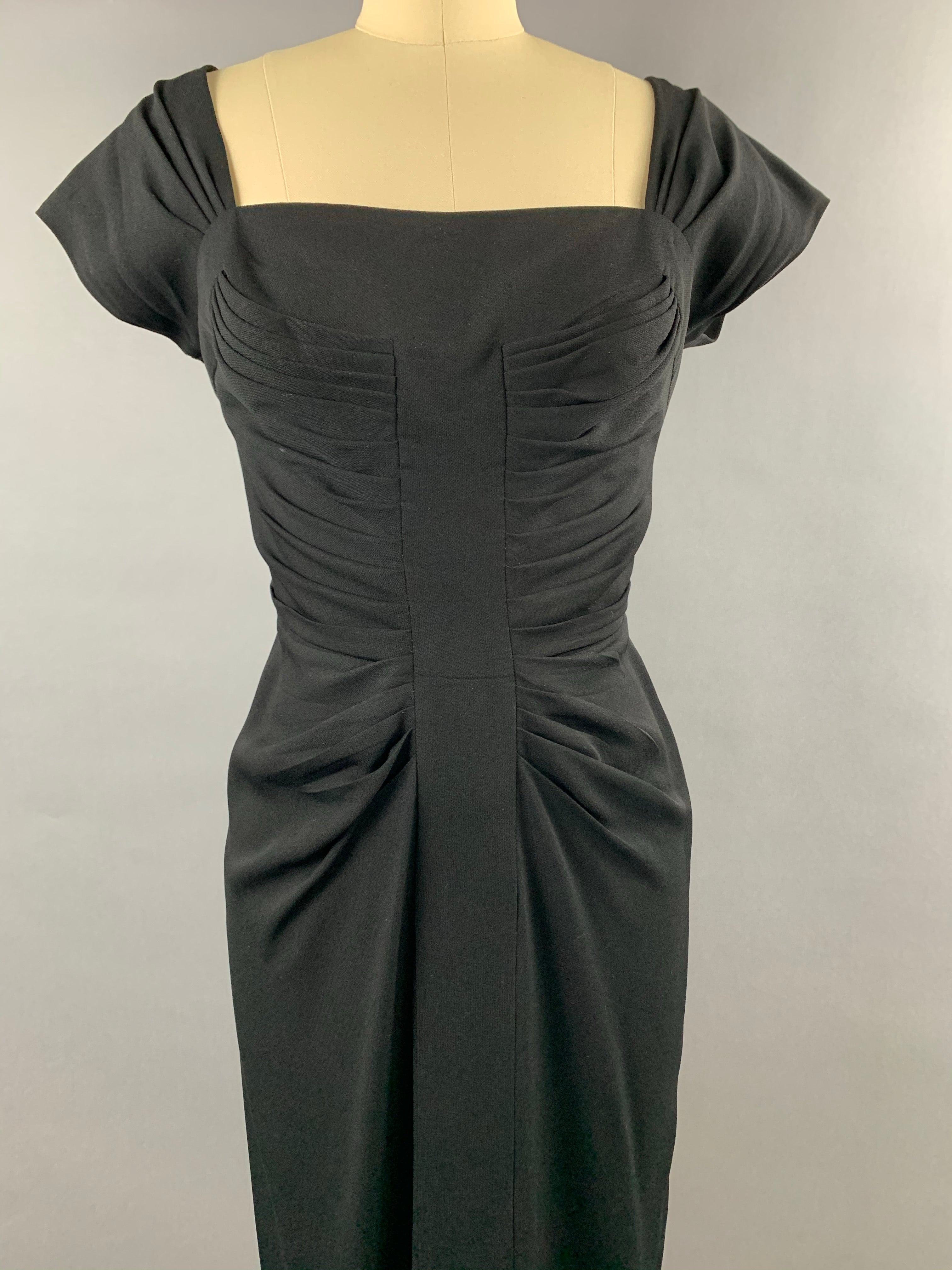 Late 1940s Black Crepe Dorothy O’Hara Cocktail Dress Size M