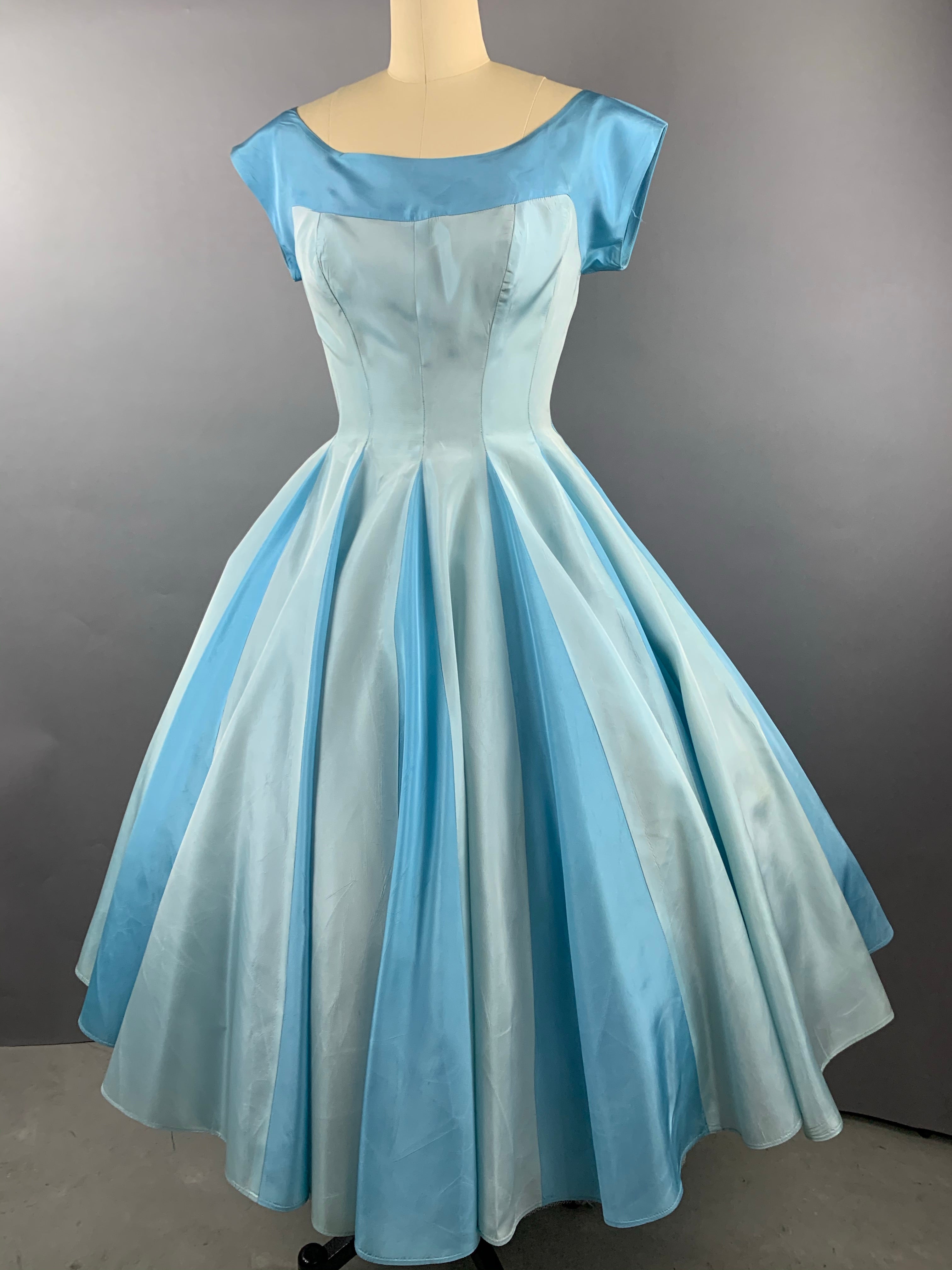 1950s Two Shades of Blue Full Skirt Party Dress Size M