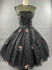 1950s Black Embroidered Suzy Perette Party Dress Size S