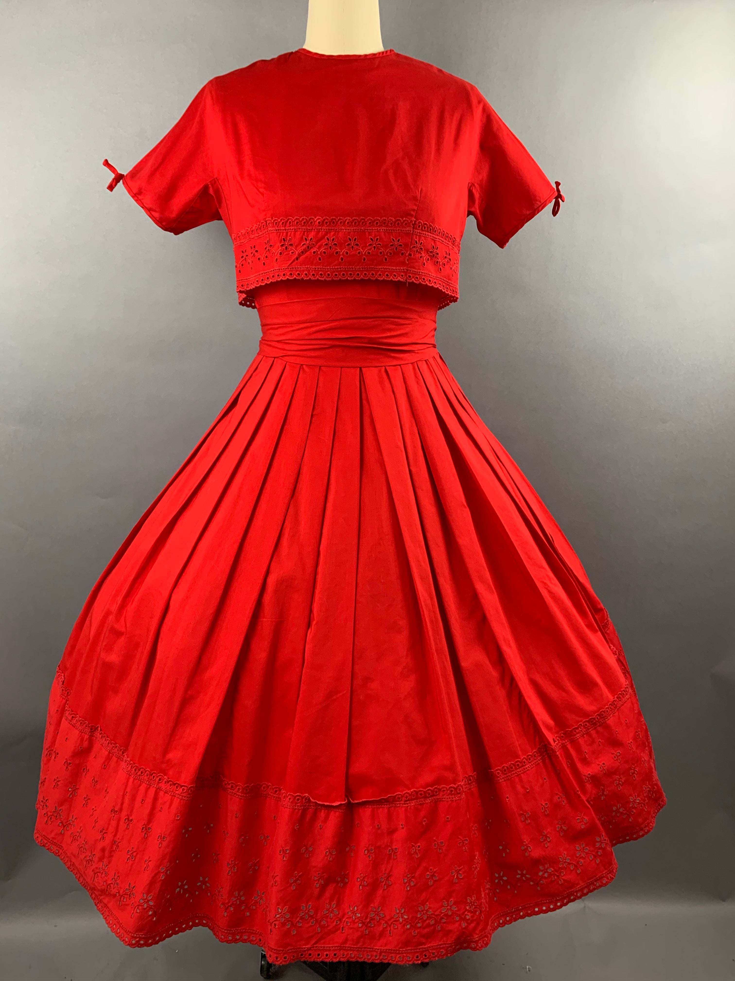 1950s Red Bobbie Brooks 2 piece Dress and Jacket Set Size XS