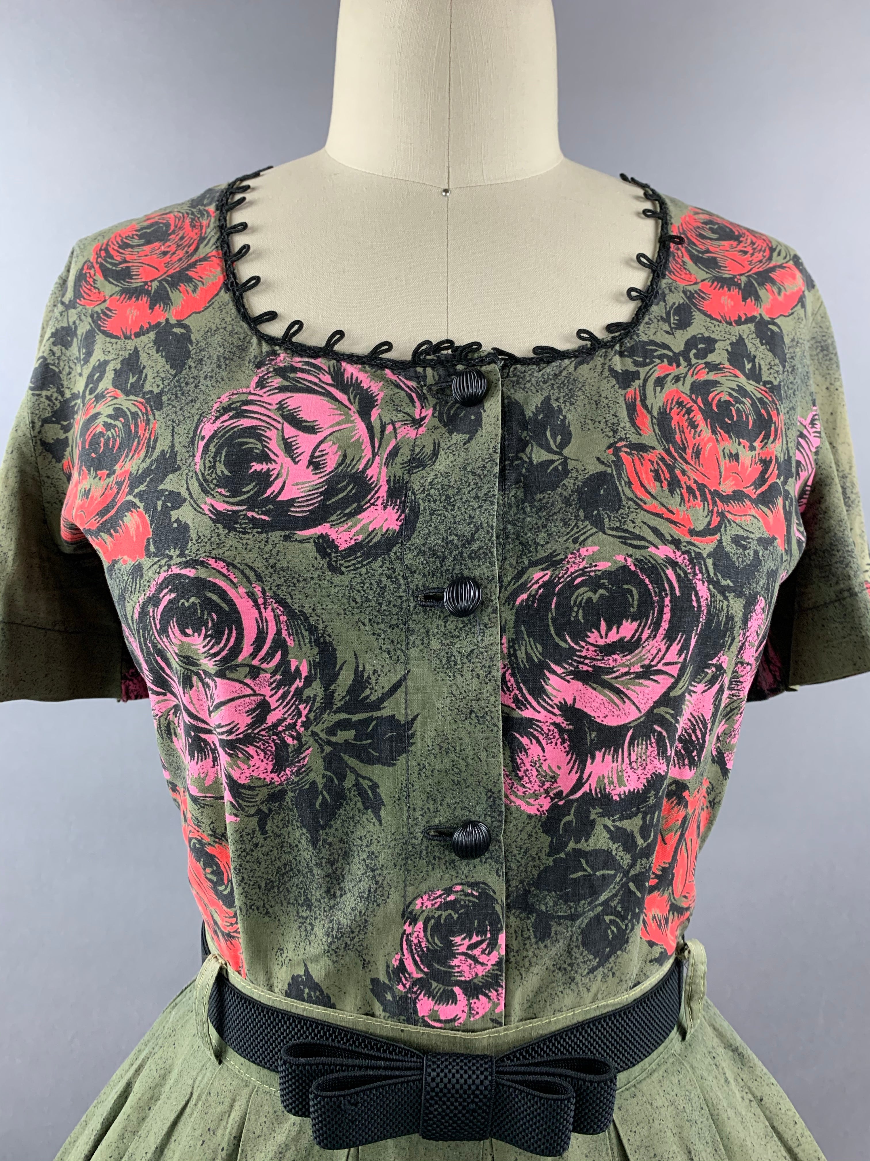 1950s Two piece cotton roses set Size M Size L