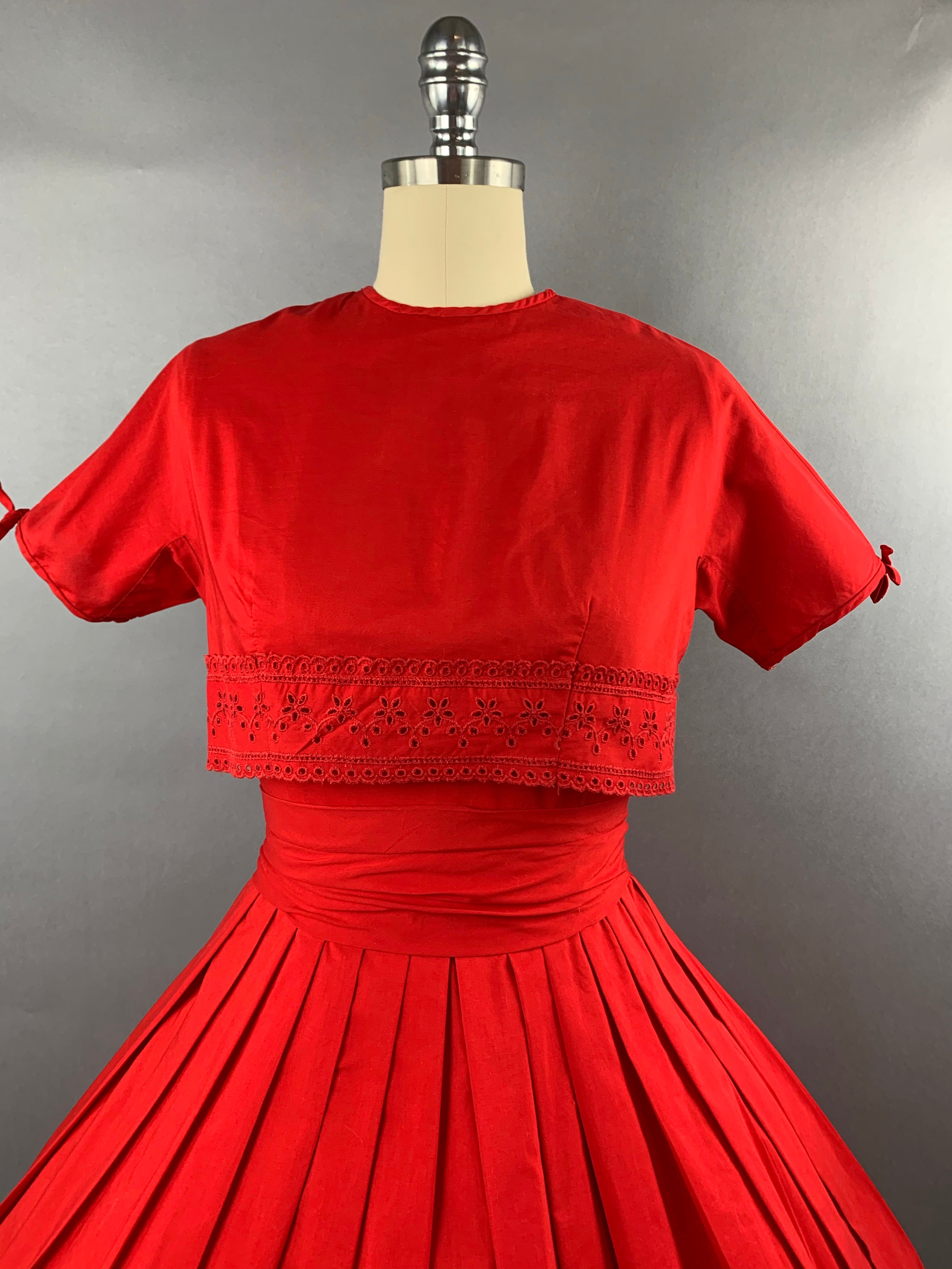 1950s Red Bobbie Brooks 2 piece Dress and Jacket Set Size XS