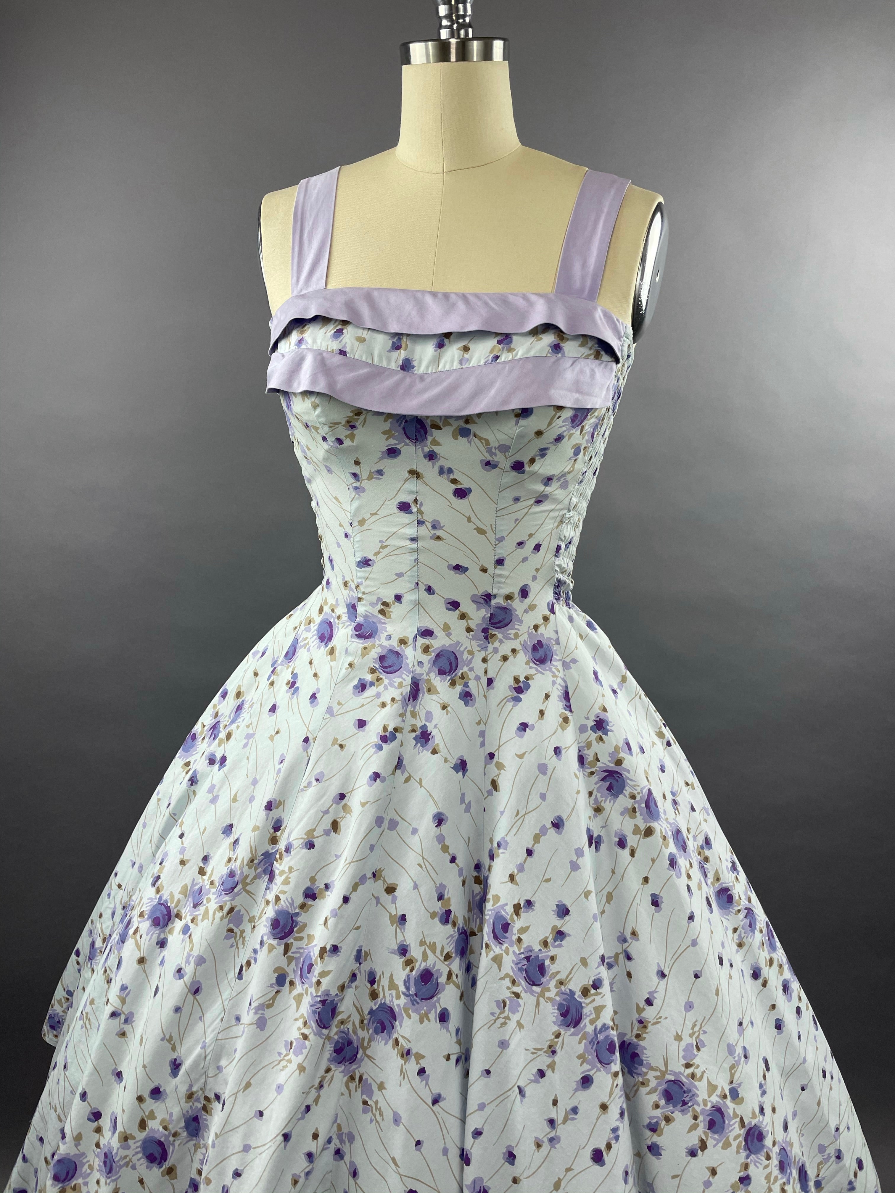 1950s Cole of California Purple Roses Cotton Dress Size S