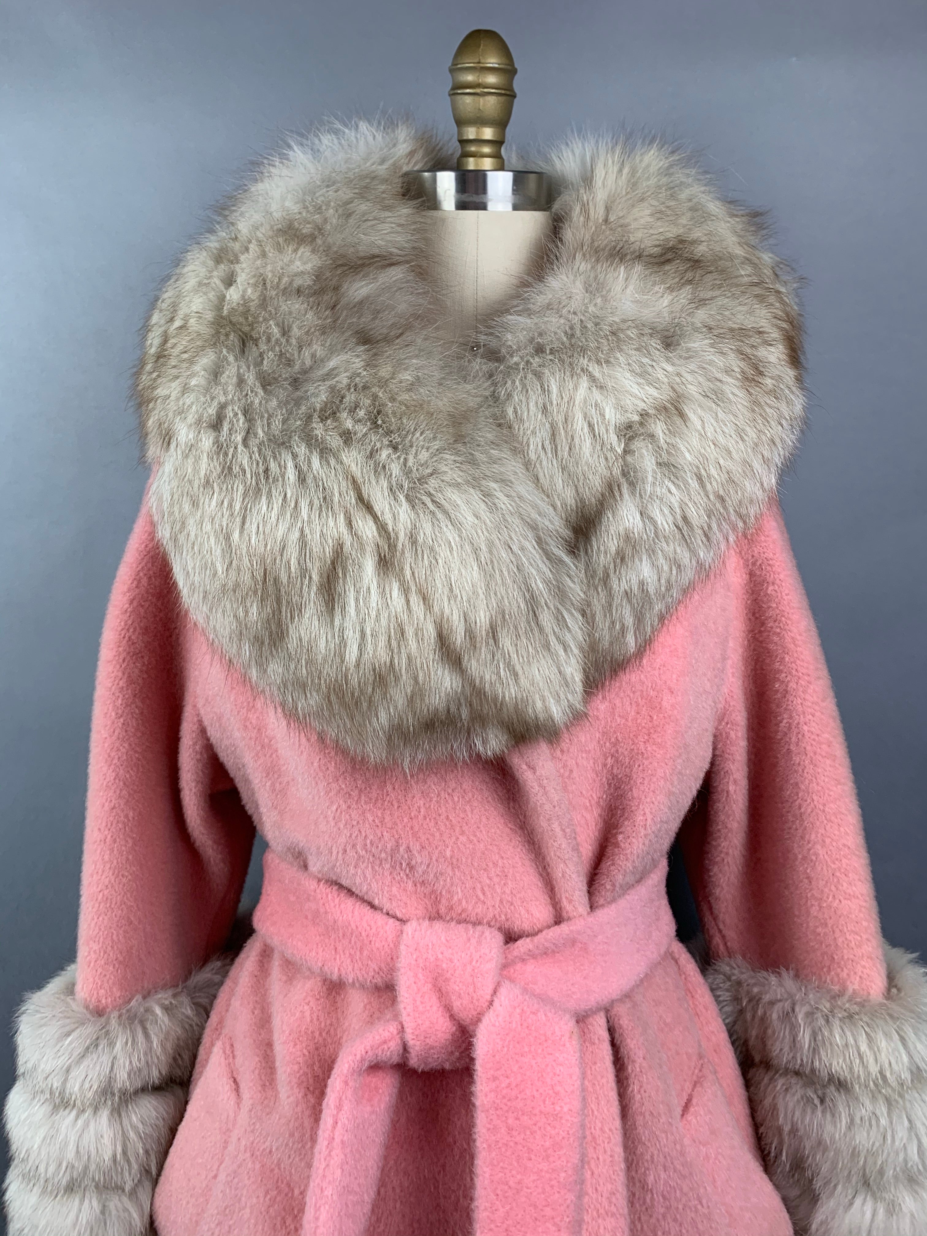 1960s Baby Pink Lilli Ann Norwegian Fox Fur Coat Size M Size L Size XL