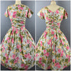 1950s Pink Roses Cotton Floral Dress Size M