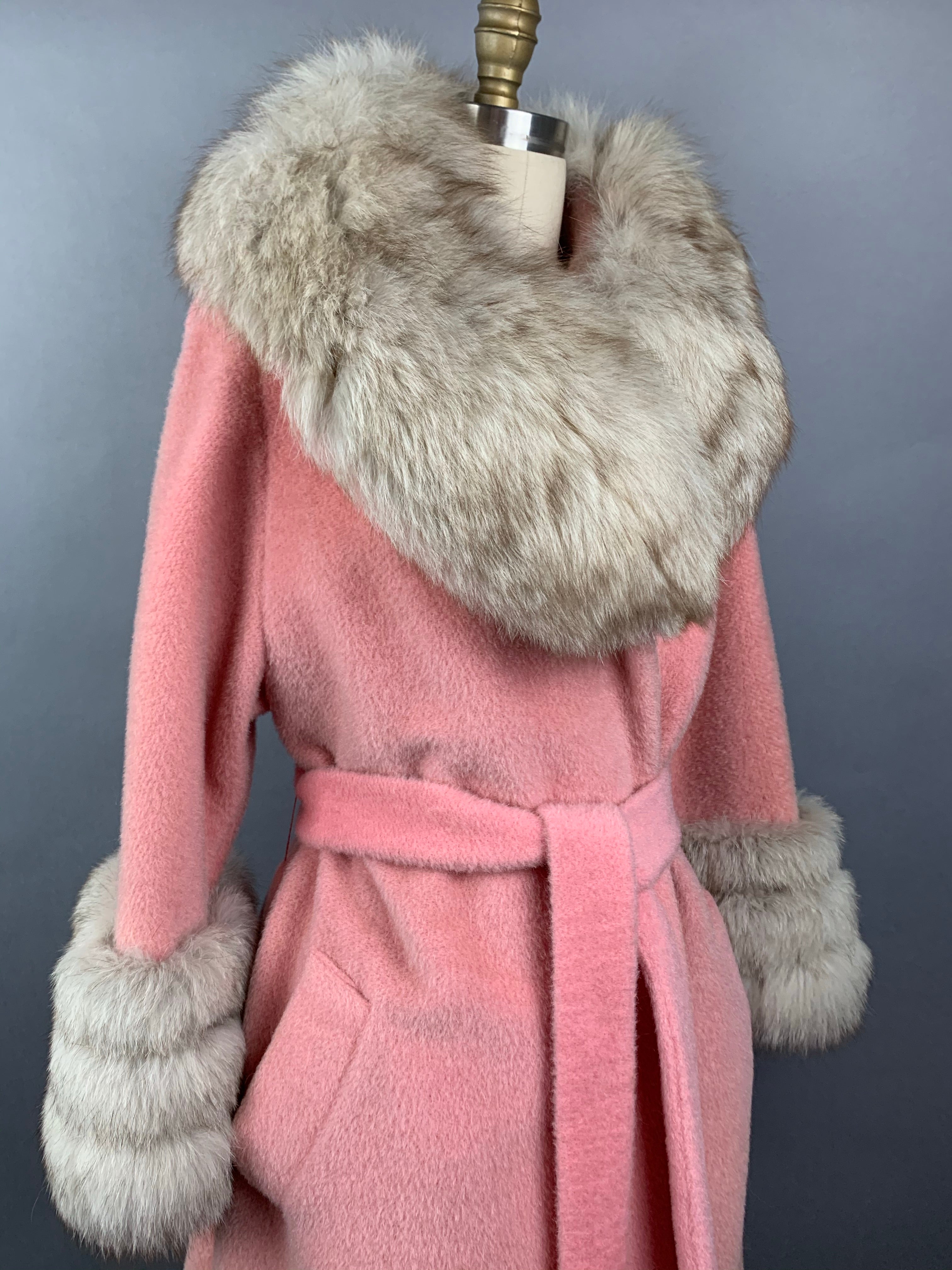 1960s Baby Pink Lilli Ann Norwegian Fox Fur Coat Size M Size L Size XL